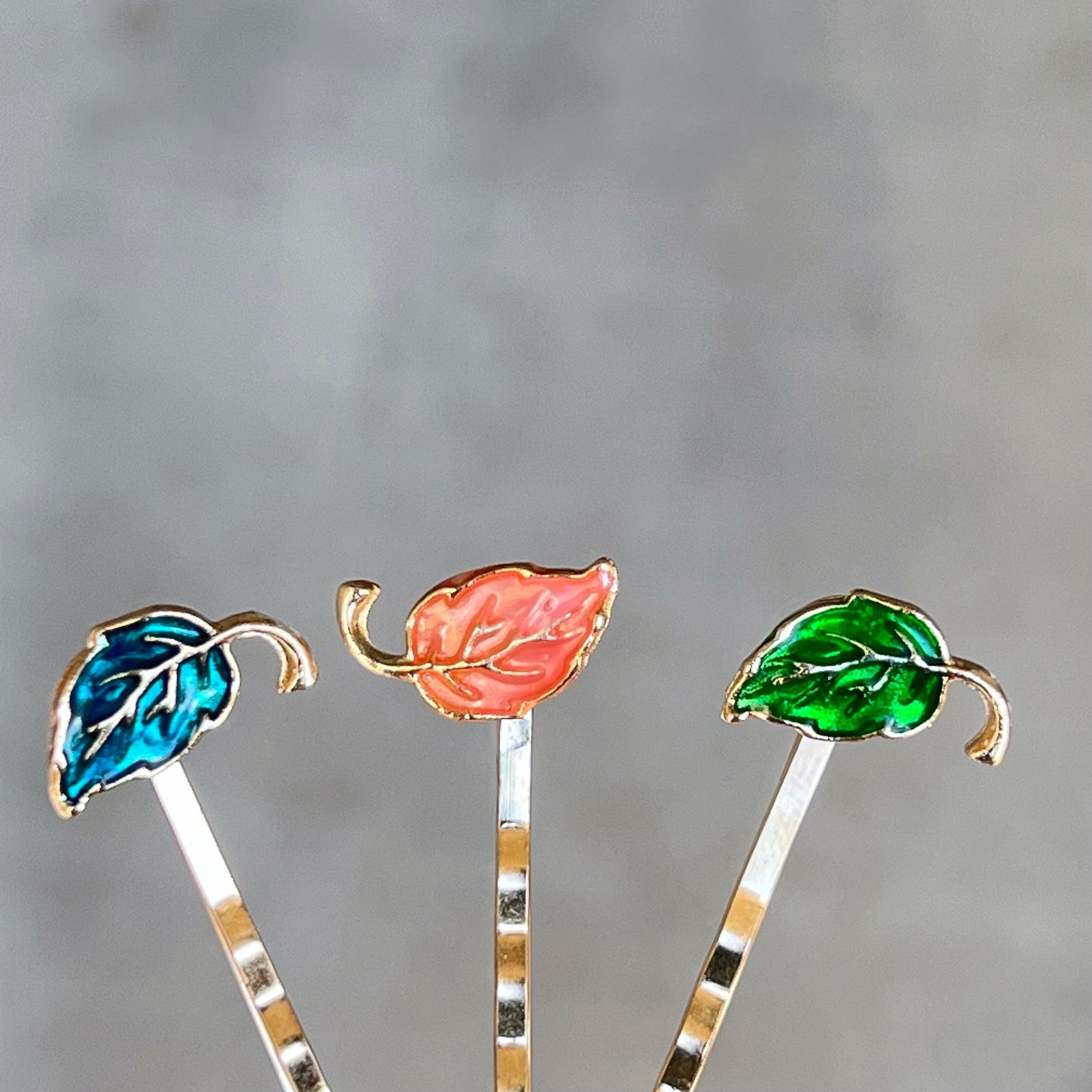 Enamel Leaf Hair Pins - Pink, Green & Blue - Colorful & Stylish Accessories