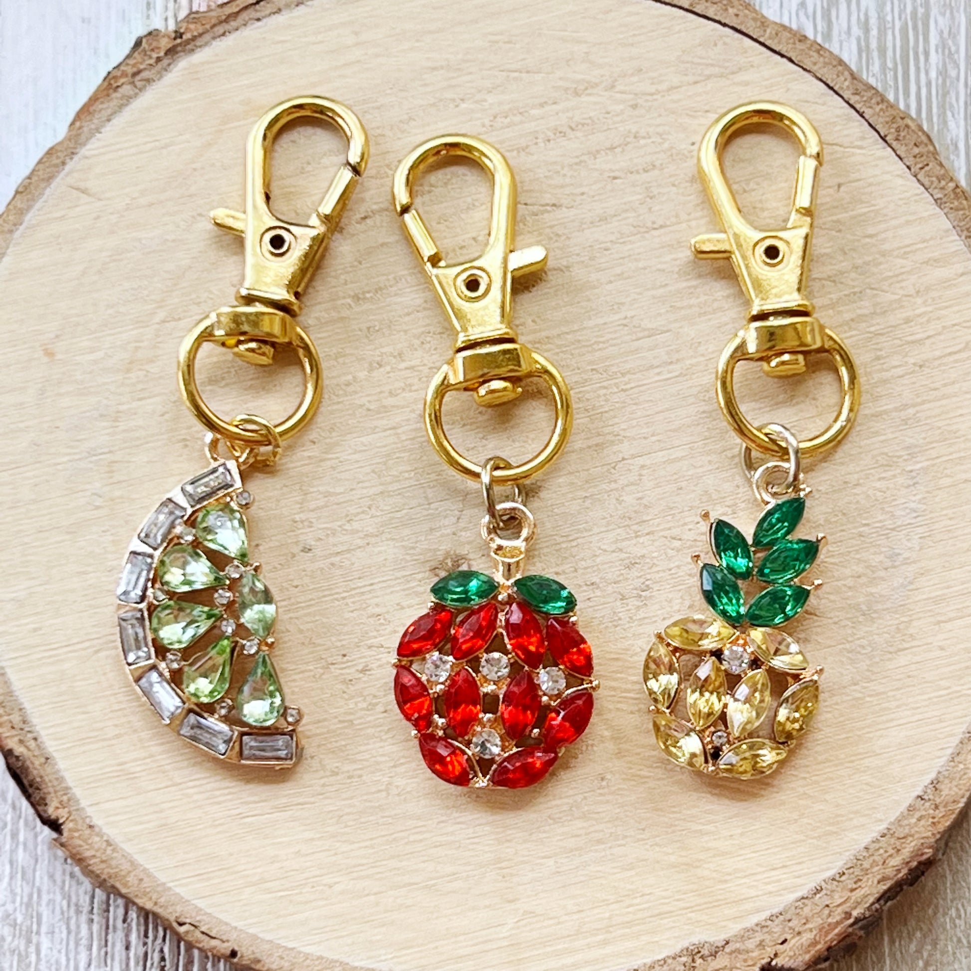 Fruit Zipper Pull Keychain Charm with Rhinestones