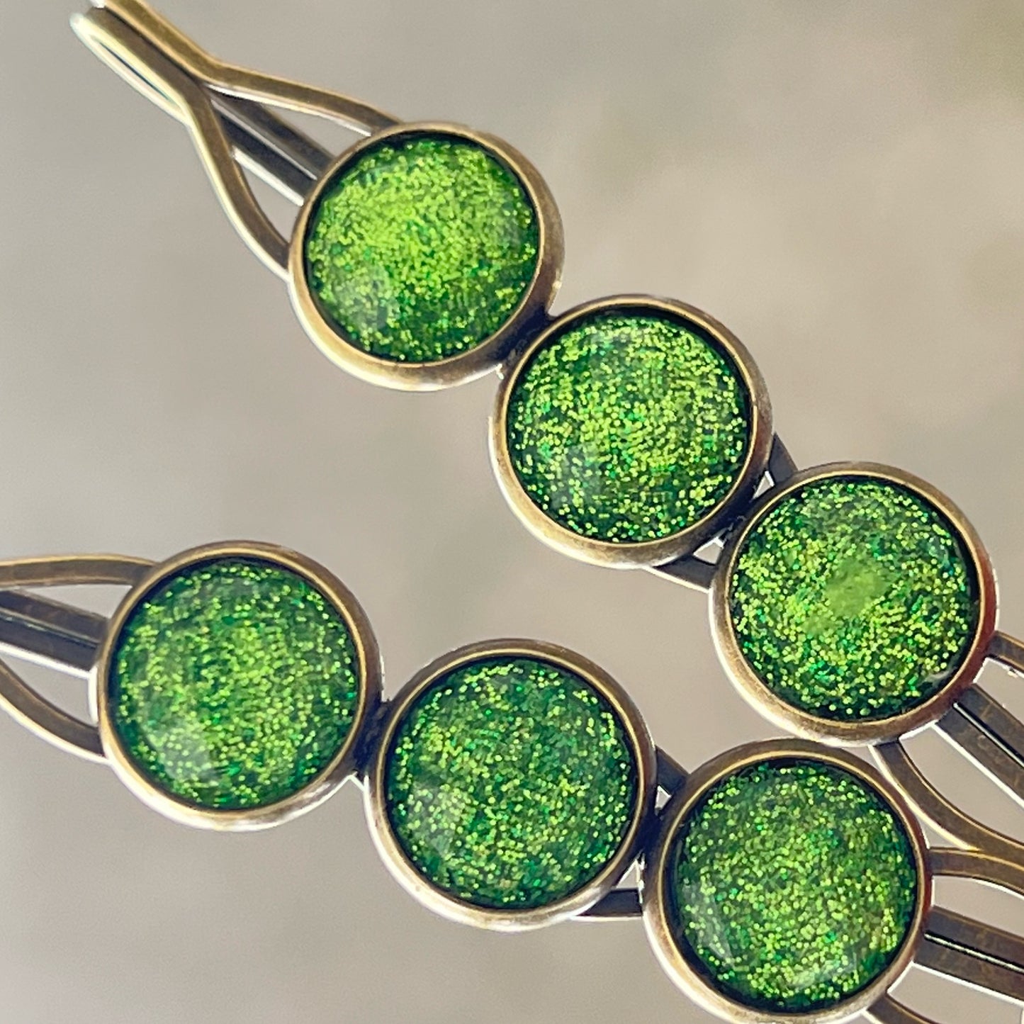 Patterned Green Glitter Acrylic Hair Pins - Sparkling Hair Accessories with Style