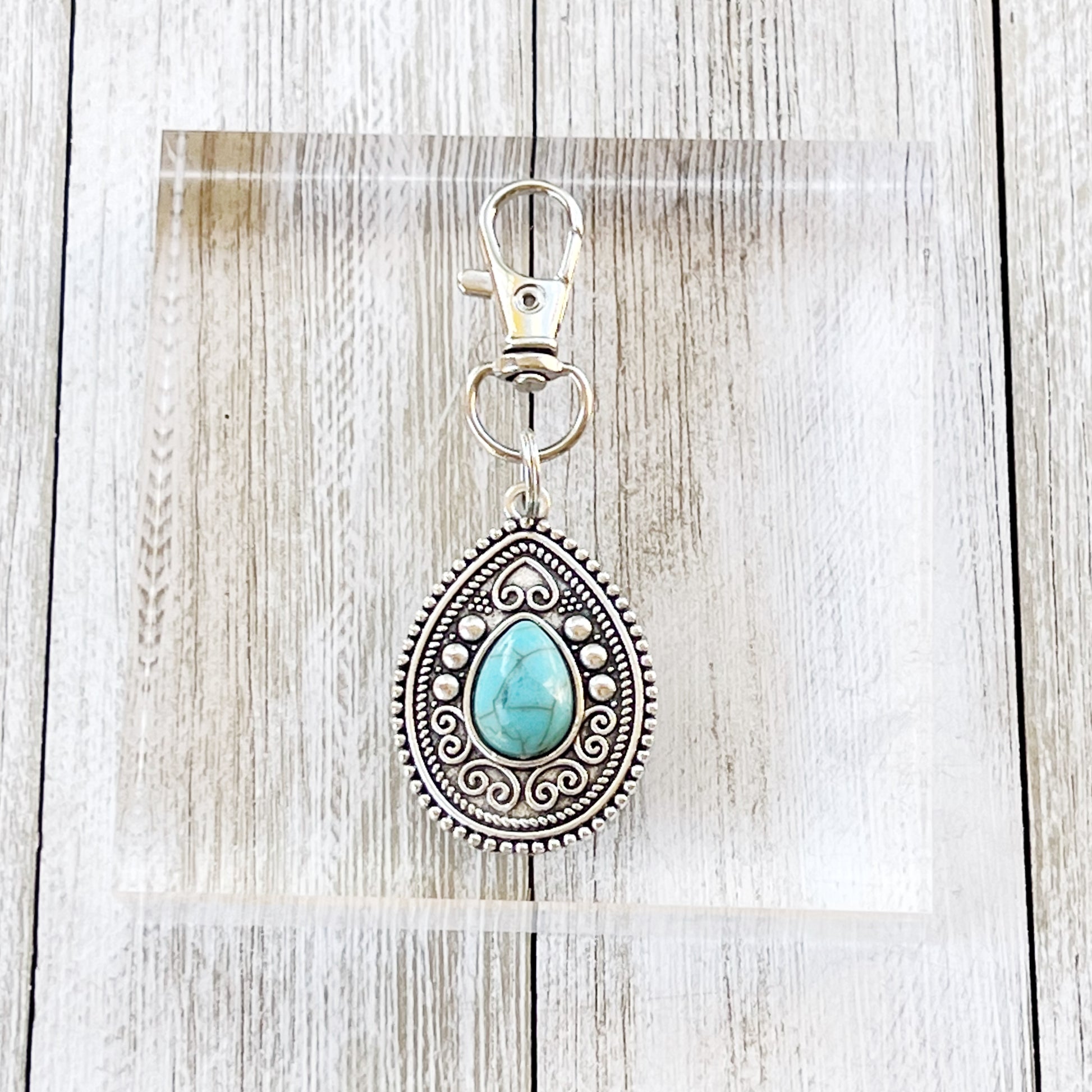 Turquoise Western Zipper Pull Handbag Keychain Charm - Stylish Western-Inspired Accessory