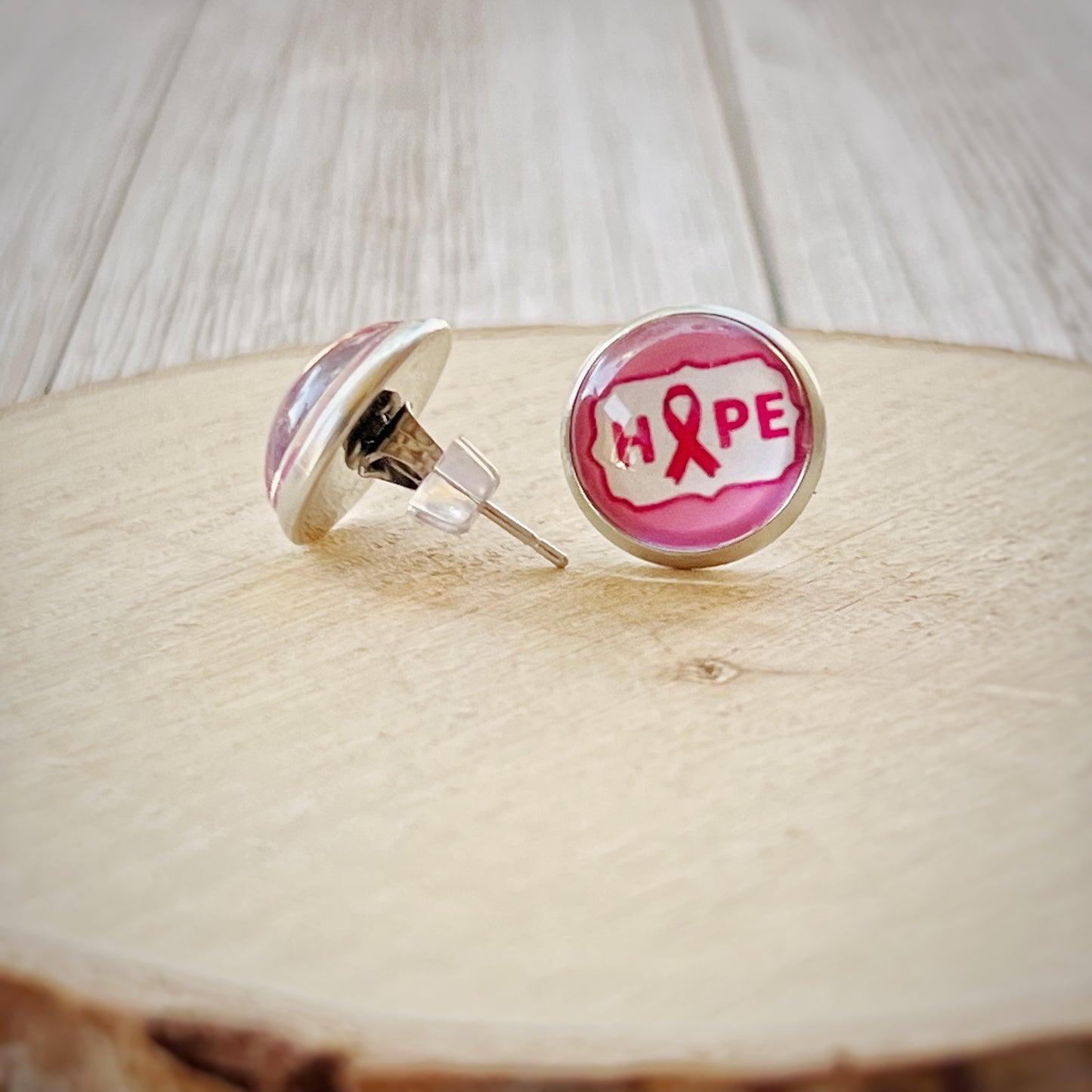 Breast Cancer Awareness 'Hope' Stud Earrings - Stylish and Meaningful Accessories