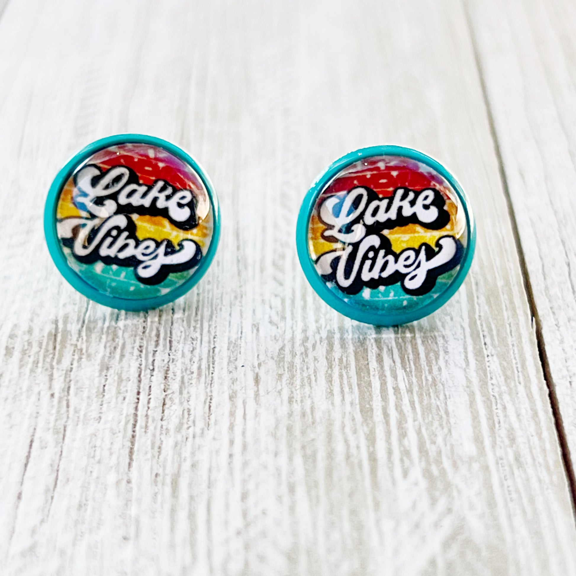 Teal Stud Earrings with 'Lake Vibes' - Stylish & Vibrant Accessories