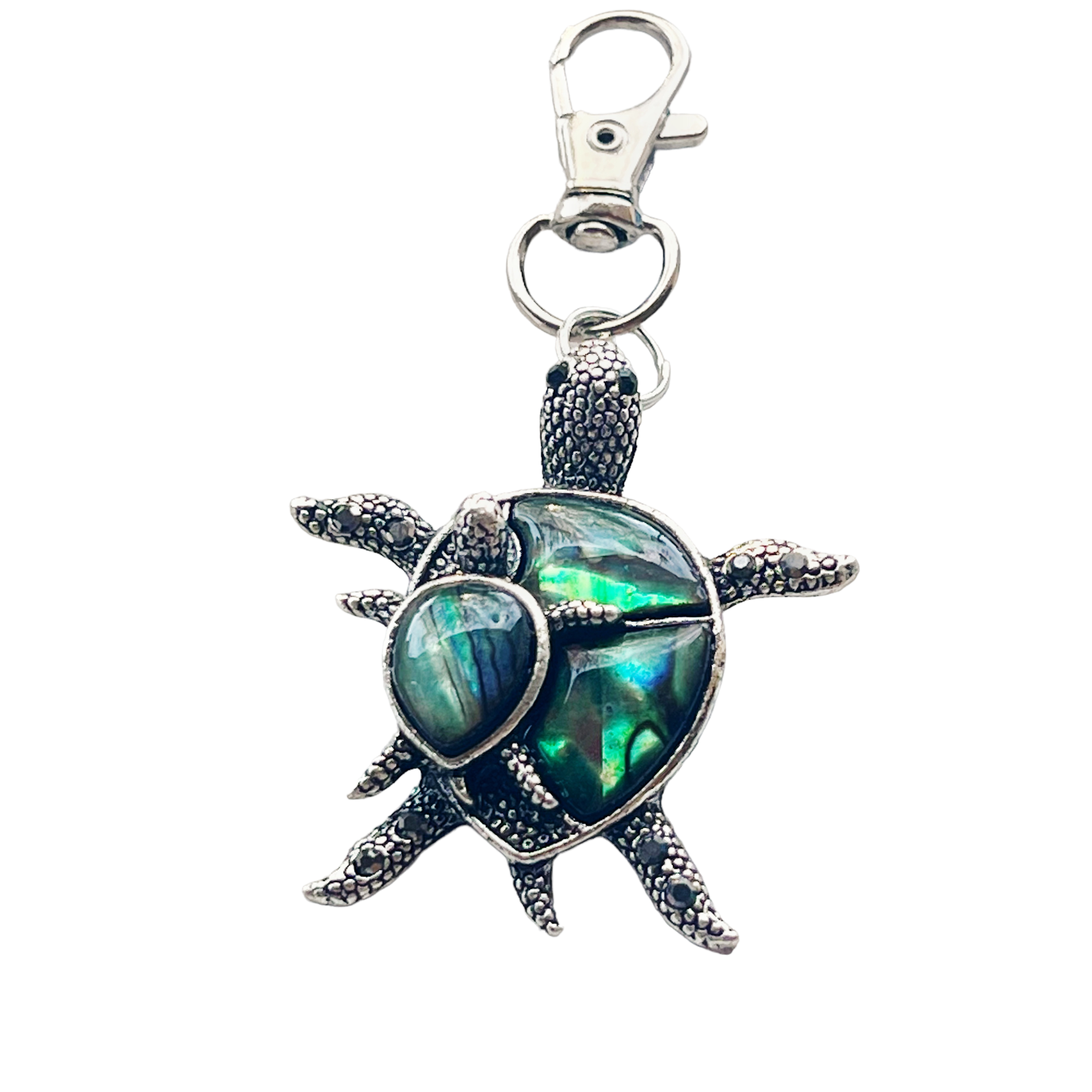 Turtle with Baby Purse Charm with Natural Abalone - Adorable Coastal-Inspired Accessory