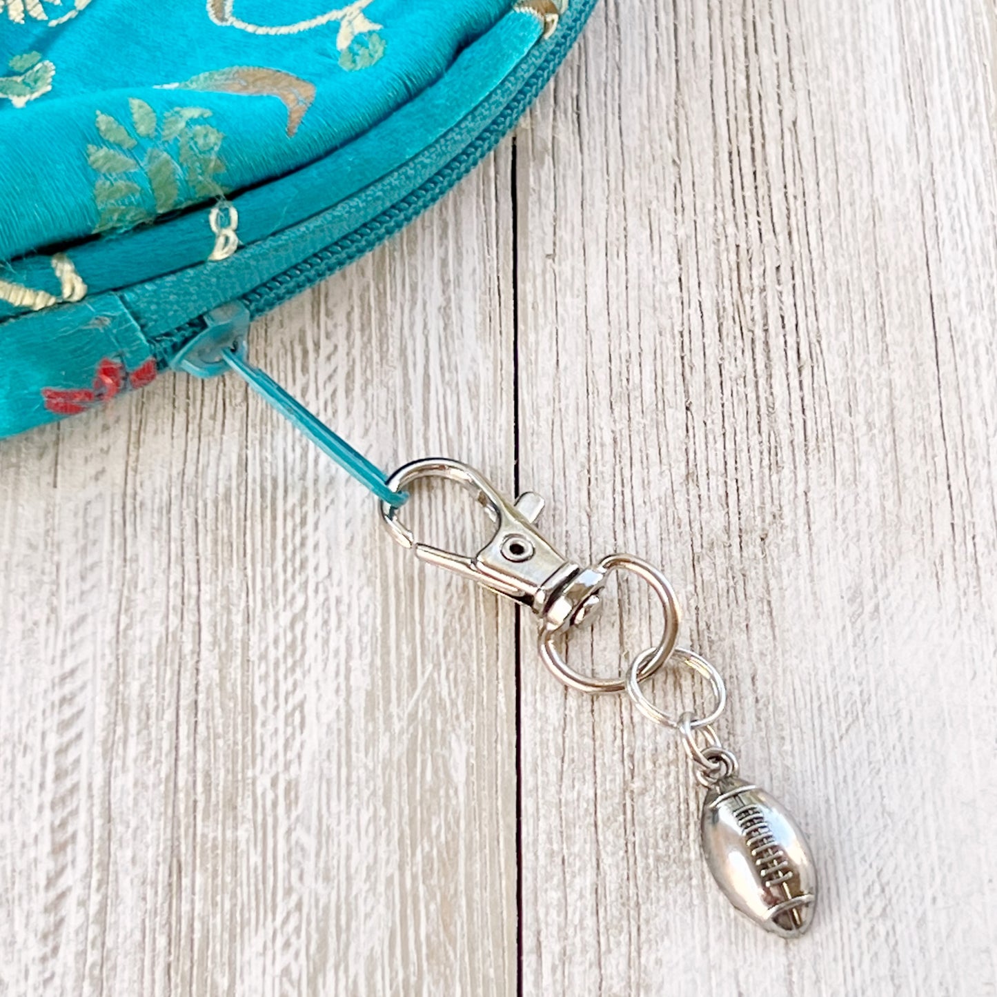 Football Zipper Pull Keychain Charm with Whistle