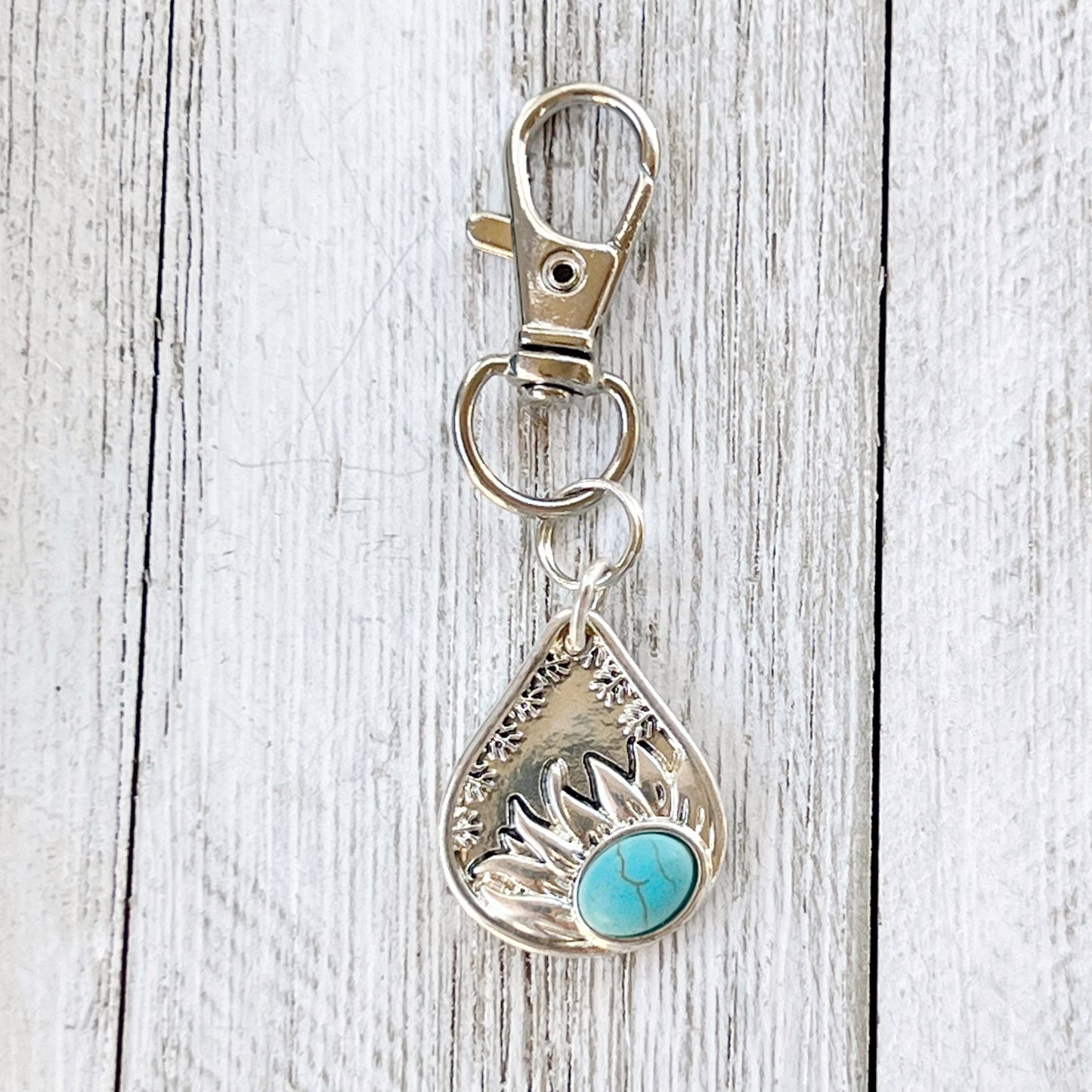 Turquoise Sunflower Zipper Handbag Charm: Stylish Accent for Your Western-Inspired Look