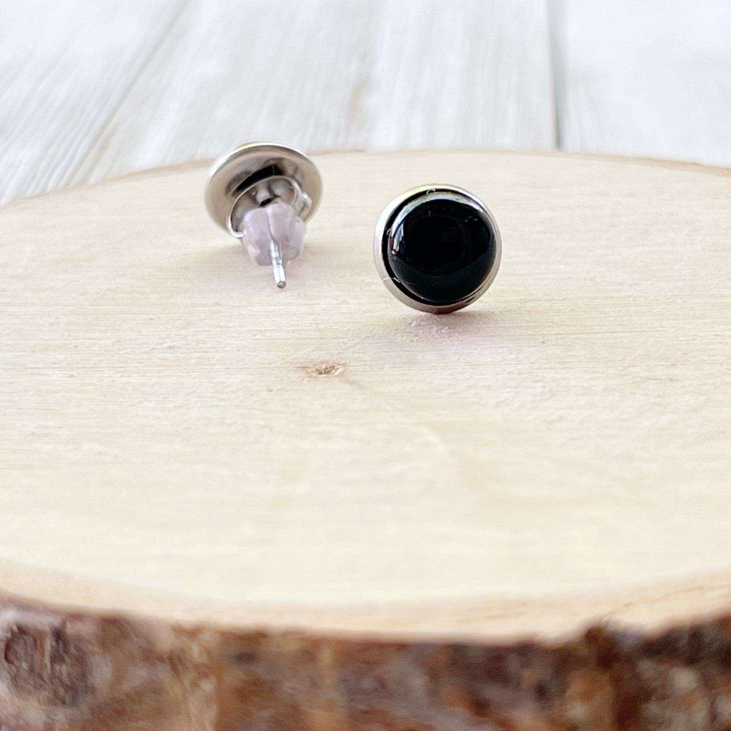 Black Onyx Agate 8mm Stainless Steel Stud Earrings - Stylish & Elegant Accessories