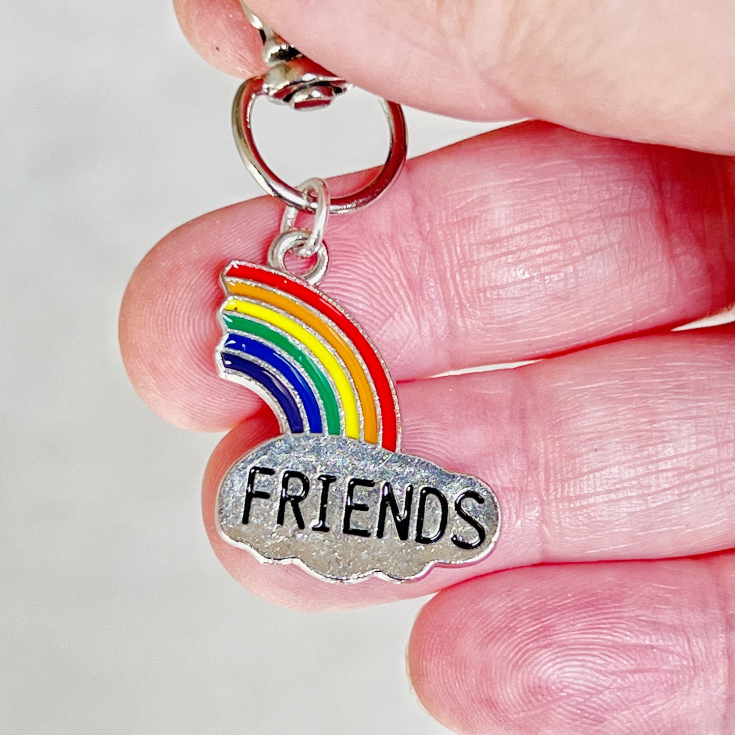 Rainbow Best Friends Zipper Pull Keychain Charm with Rhinestones