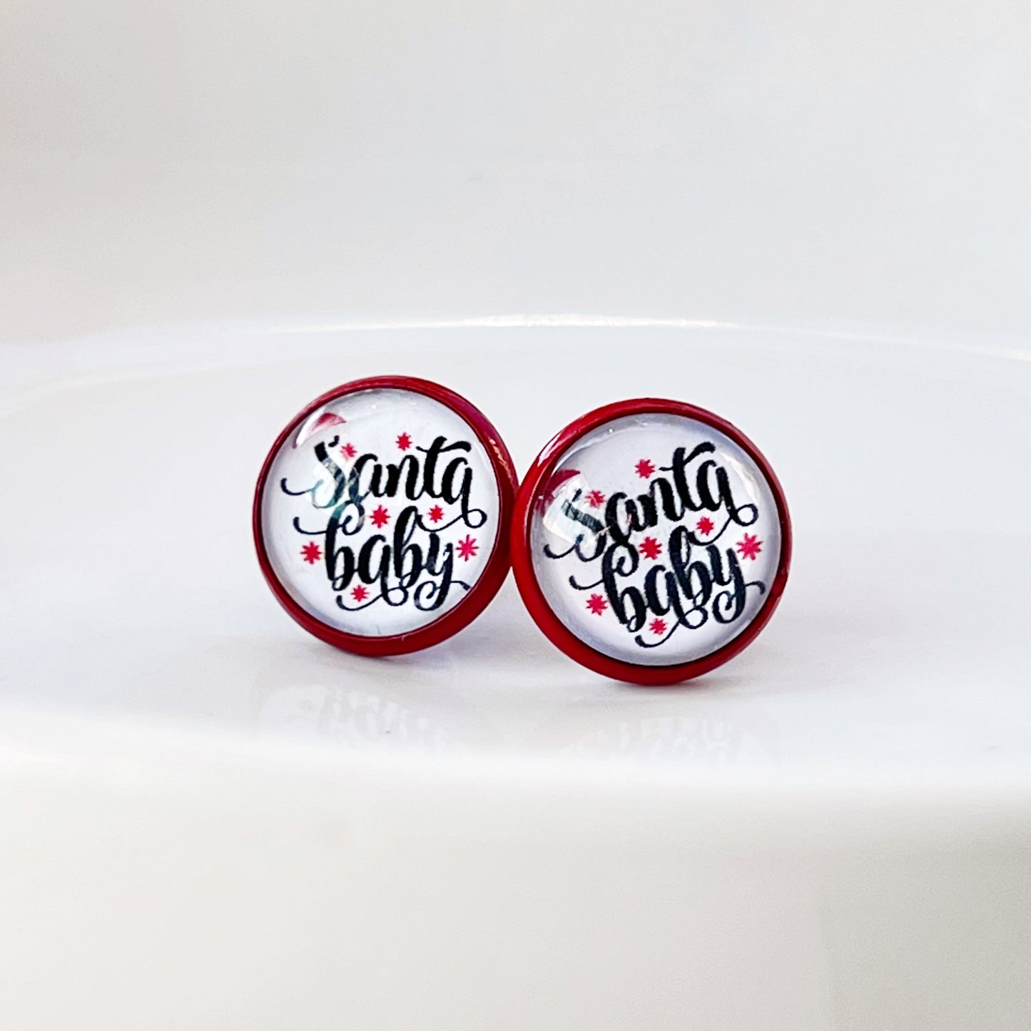 Red Stud Earrings: Festive 'Santa Baby' Design for Christmas Cheer