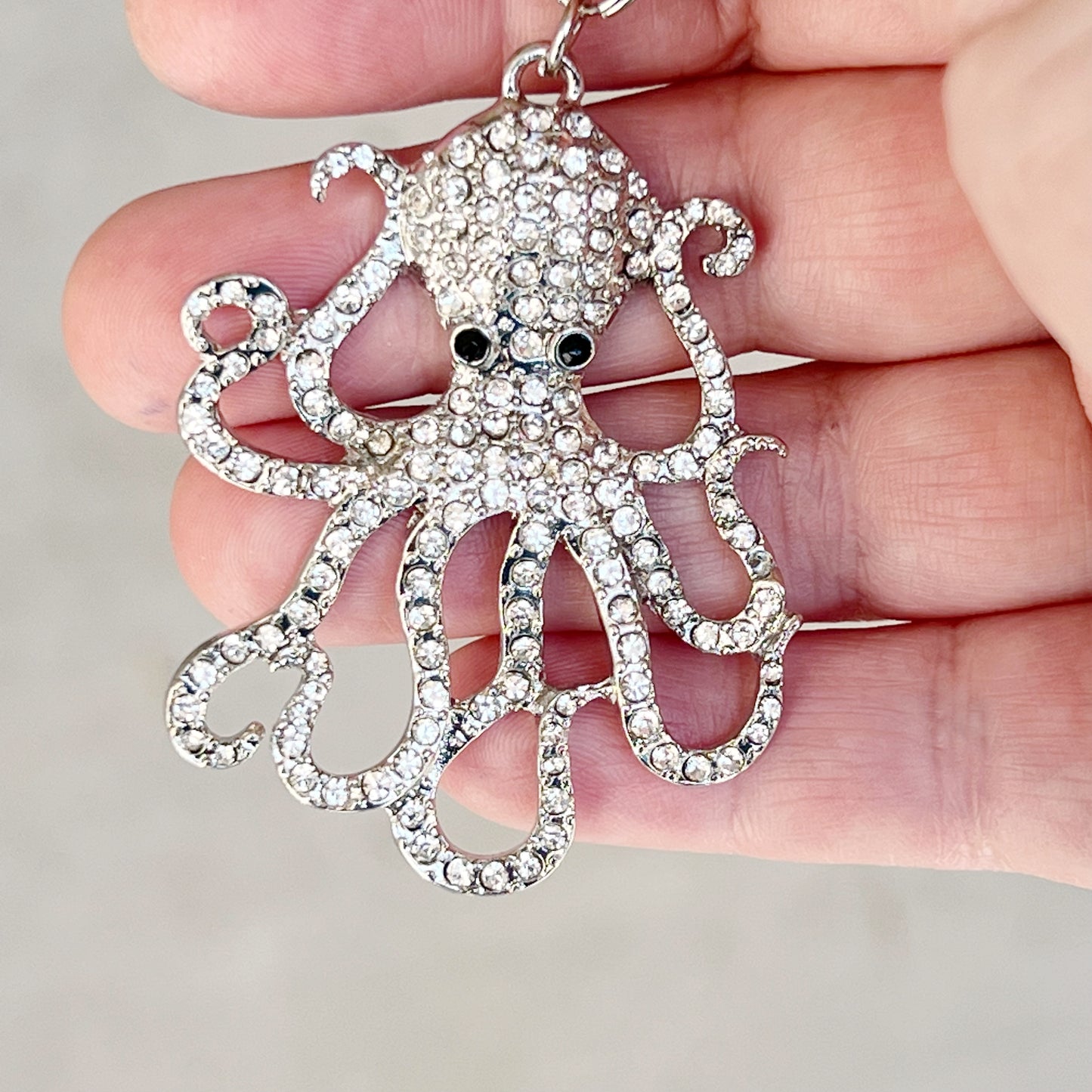 Octopus Zipper Pull Keychain Charm with Rhinestones