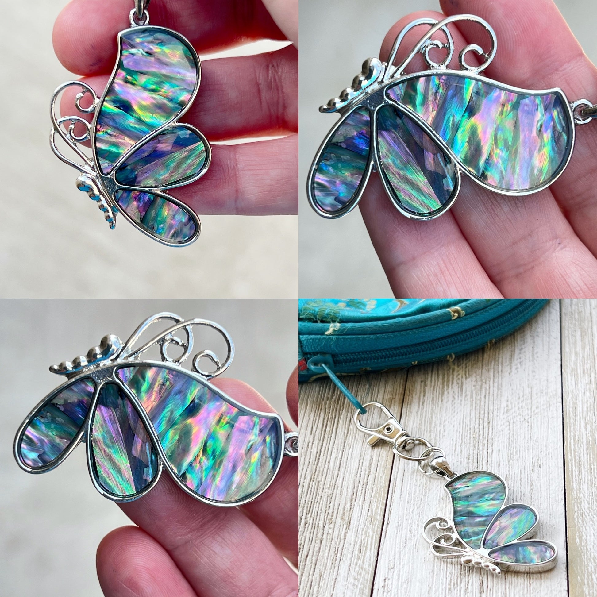 Silver Butterfly Zipper Pull Charm with Natural Abalone