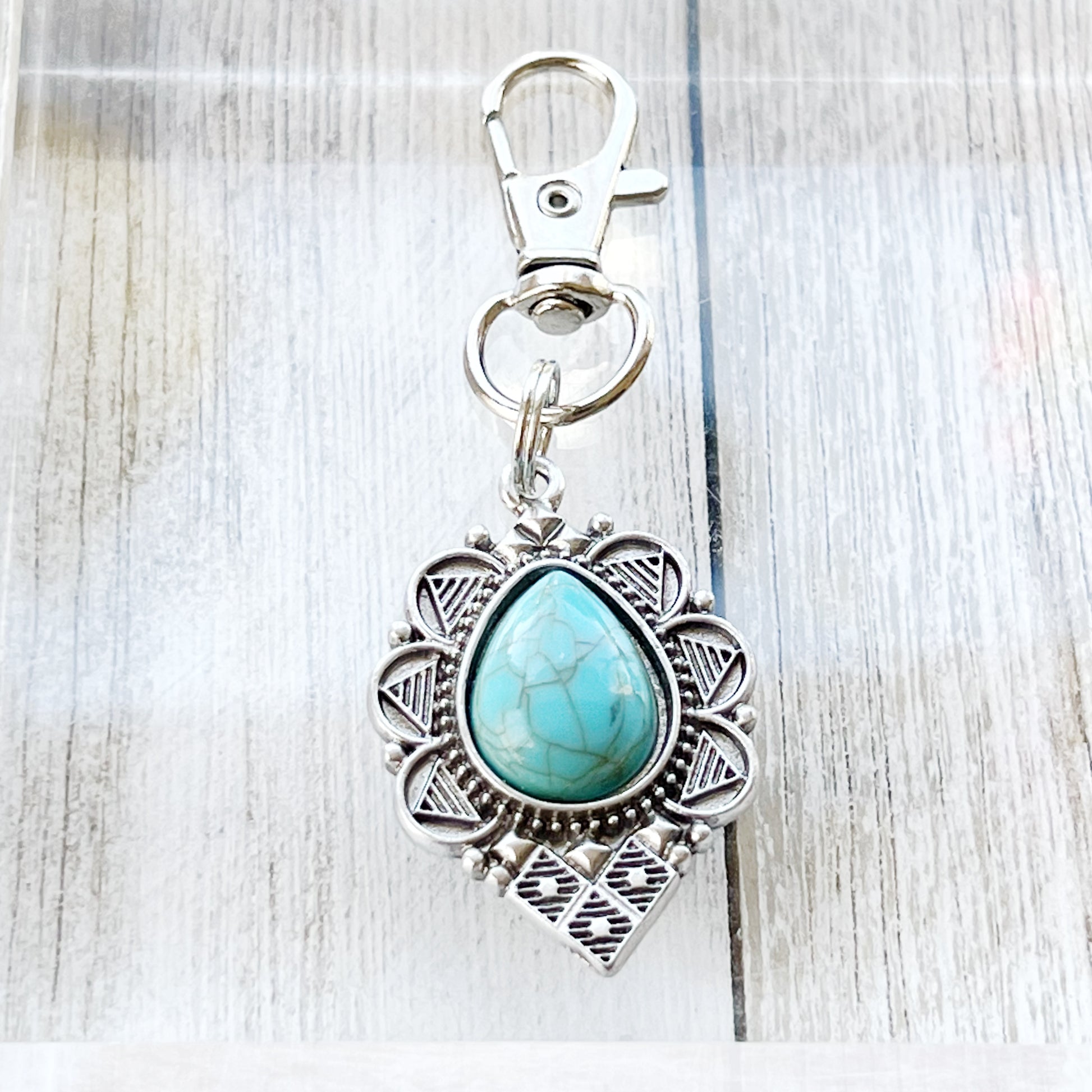 Turquoise Western Zipper Pull Handbag Charm