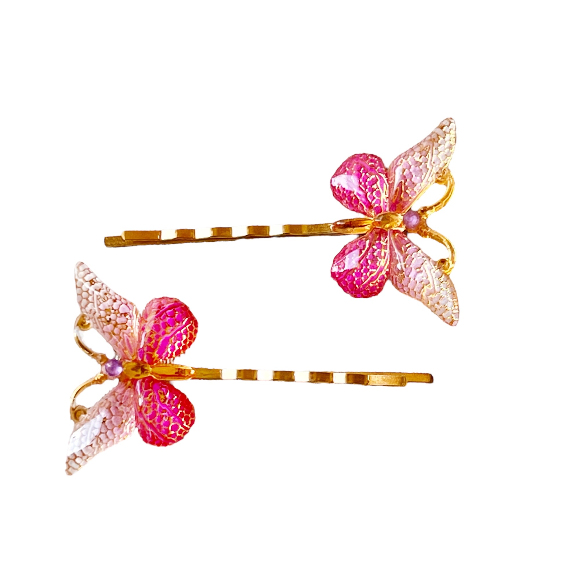 Pink & Gold Butterfly Hair Pins