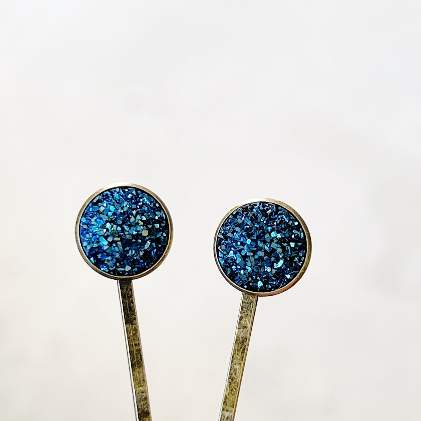 Cobalt Blue Druzy Brass Hair Pins: Elegant & Bold Accessories