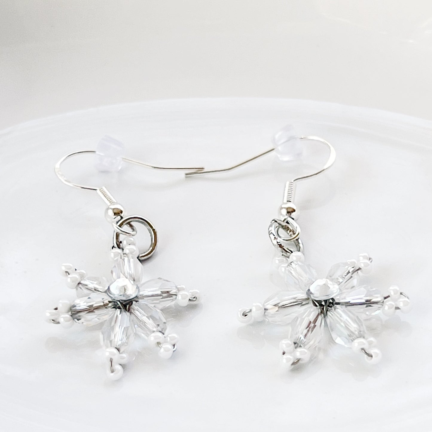 Snowflake Christmas Beaded Stainless Steel Drop Earrings