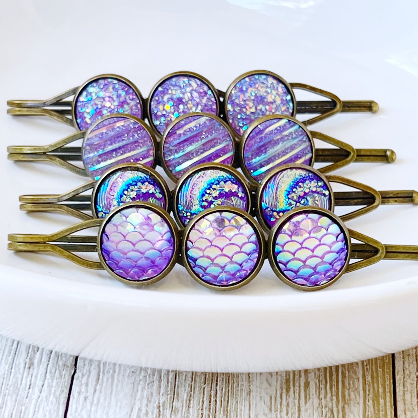 Purple Druzy Hair Pins: Set of 4 Stylish Accessories with Unique Patterns