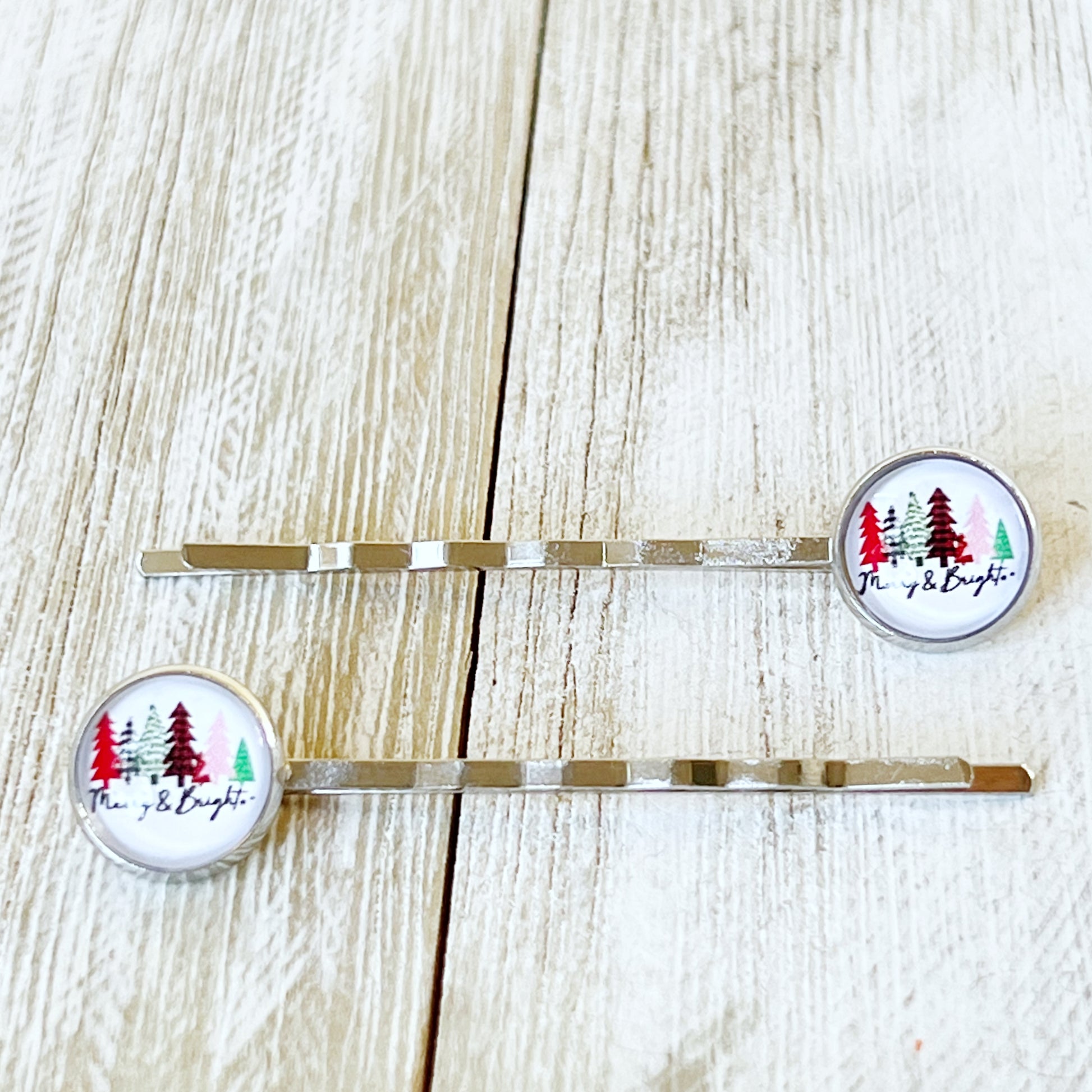 Merry & Bright Christmas Tree Holiday Bobby Pins