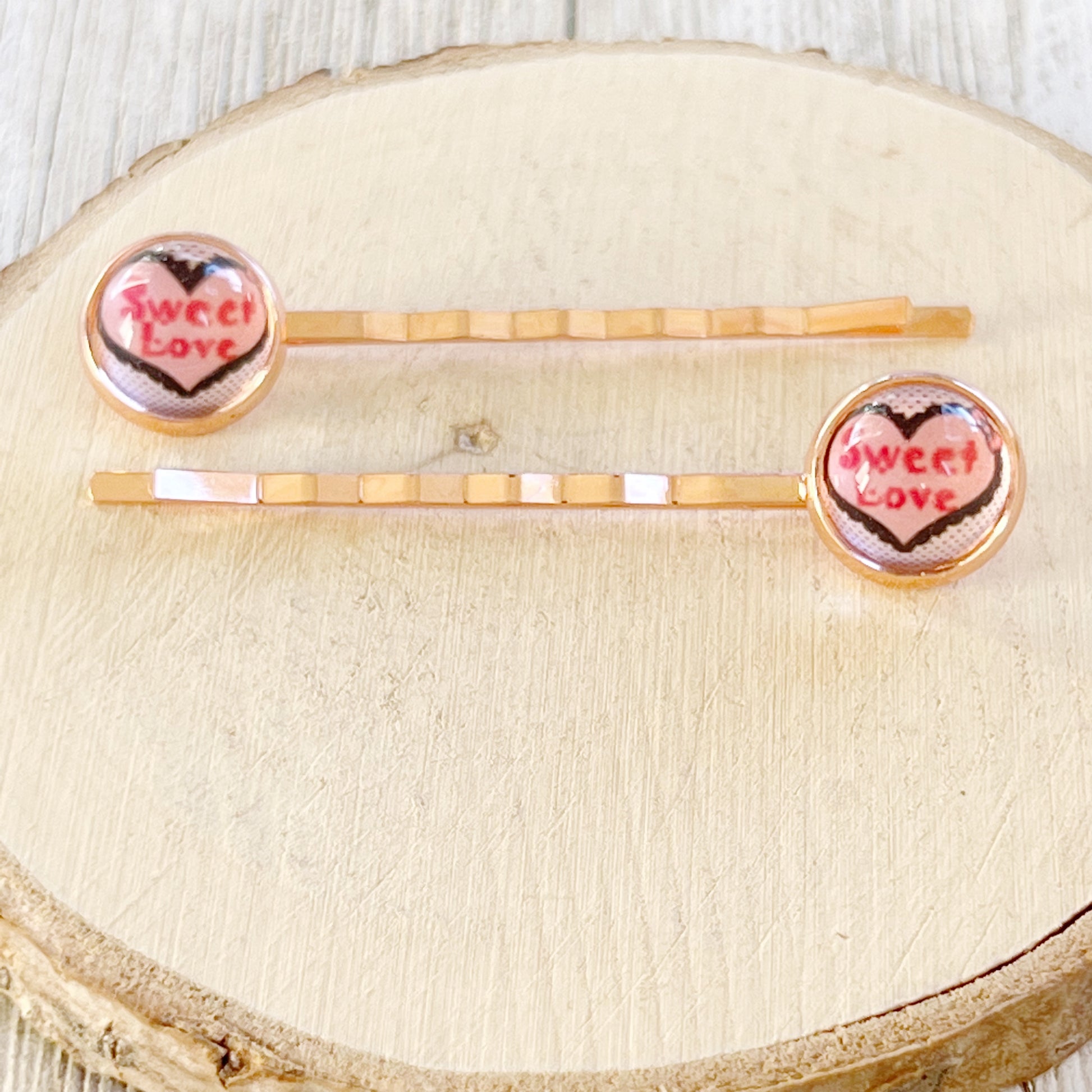 Pink Sweet Love Heart Hair Pins