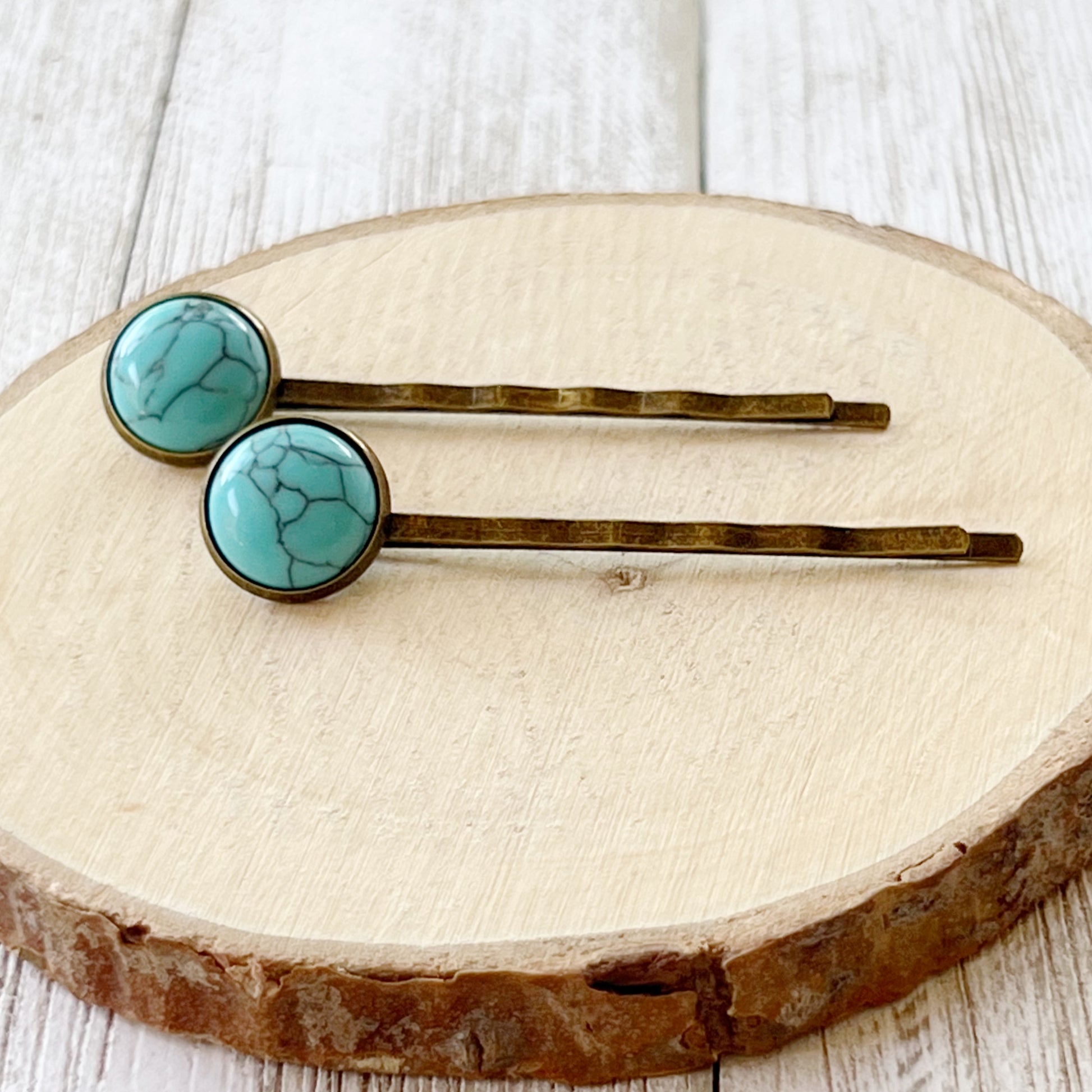 Turquoise Hair Pins - Western Cowgirl Decorative Brass Bobby Pin, Women's Southwestern Hair Accessories