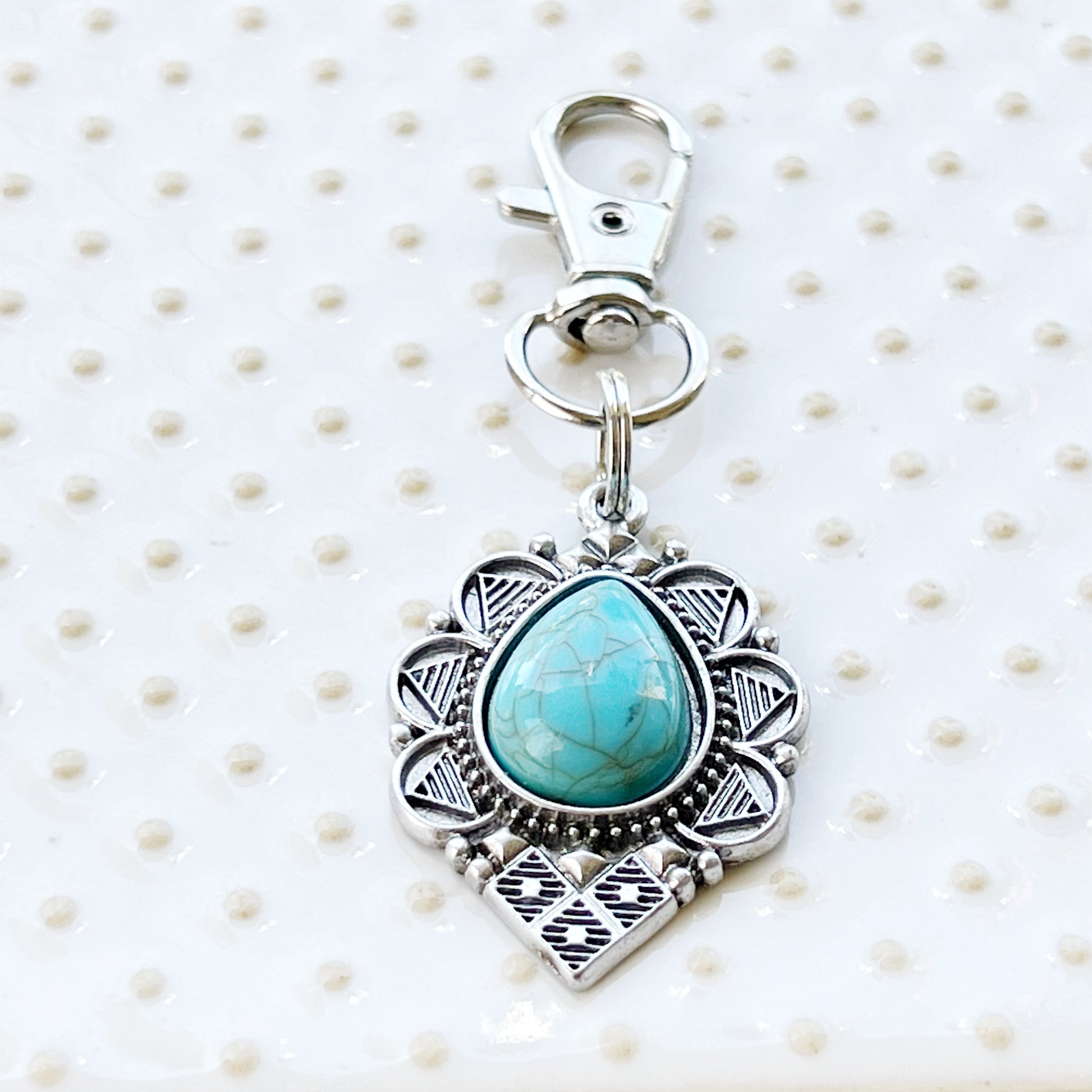 Turquoise Western Zipper Pull Handbag Charm