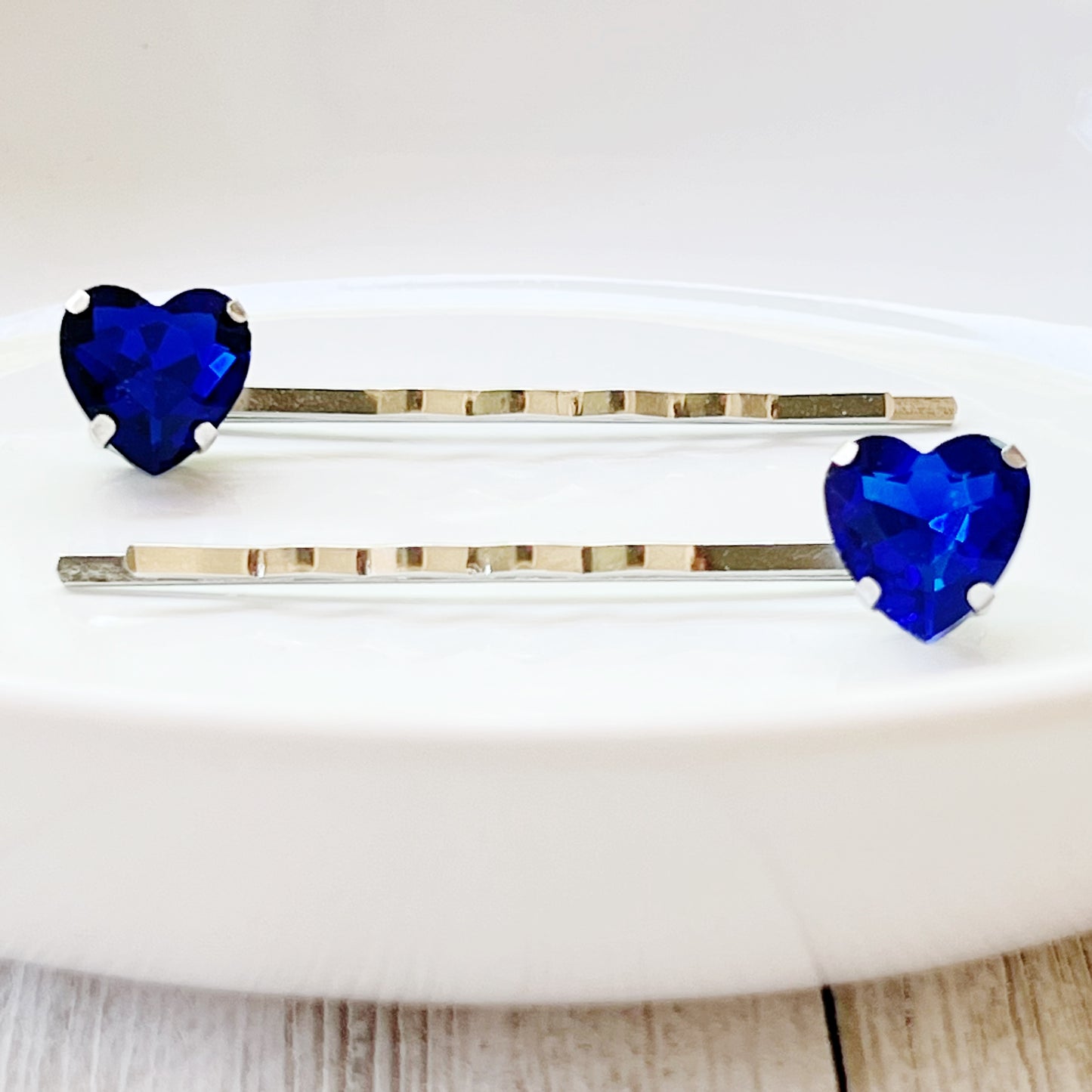 Blue Rhinestone Heart Hair Pins - Elegant and Sparkling Accessories