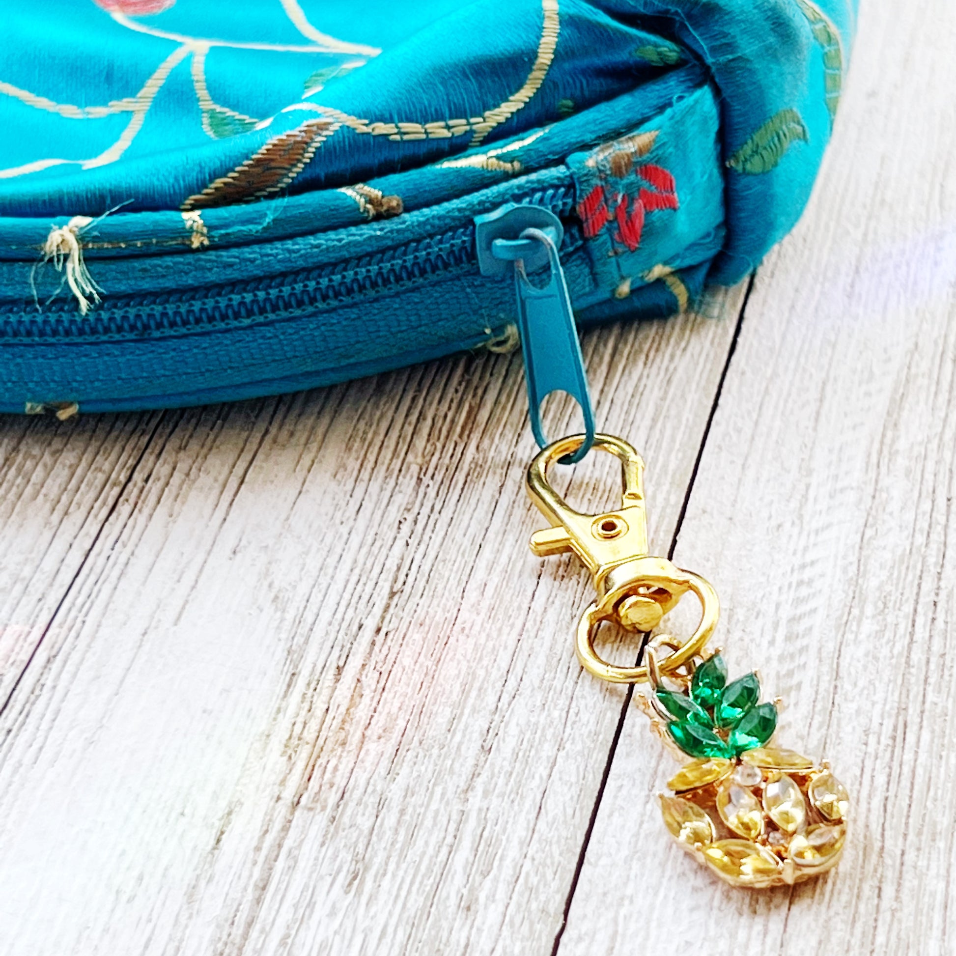 Fruit Zipper Pull Keychain Charm with Rhinestones