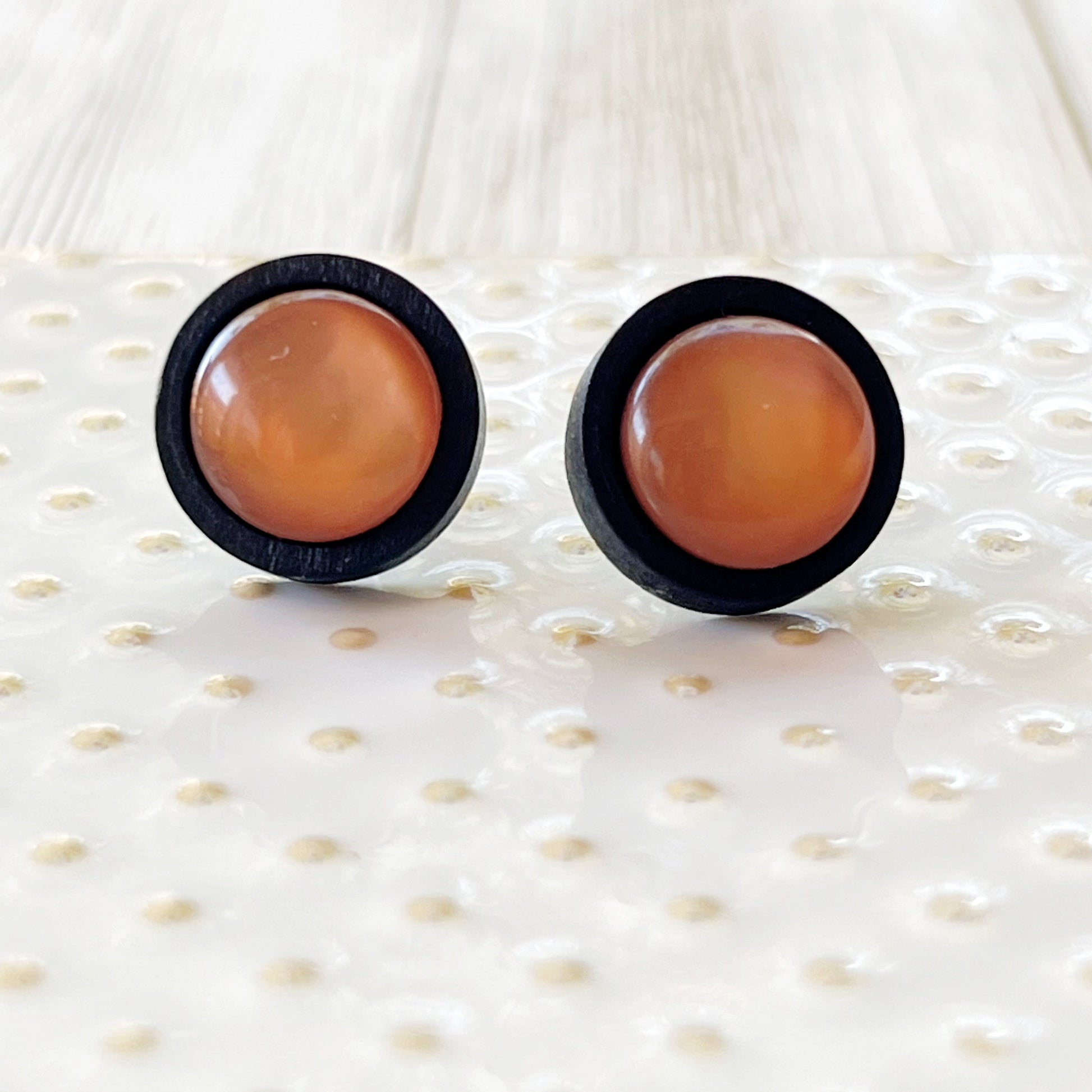 Brown Resin Black Wood Unisex Stud Earrings - Stylish & Versatile Accessories