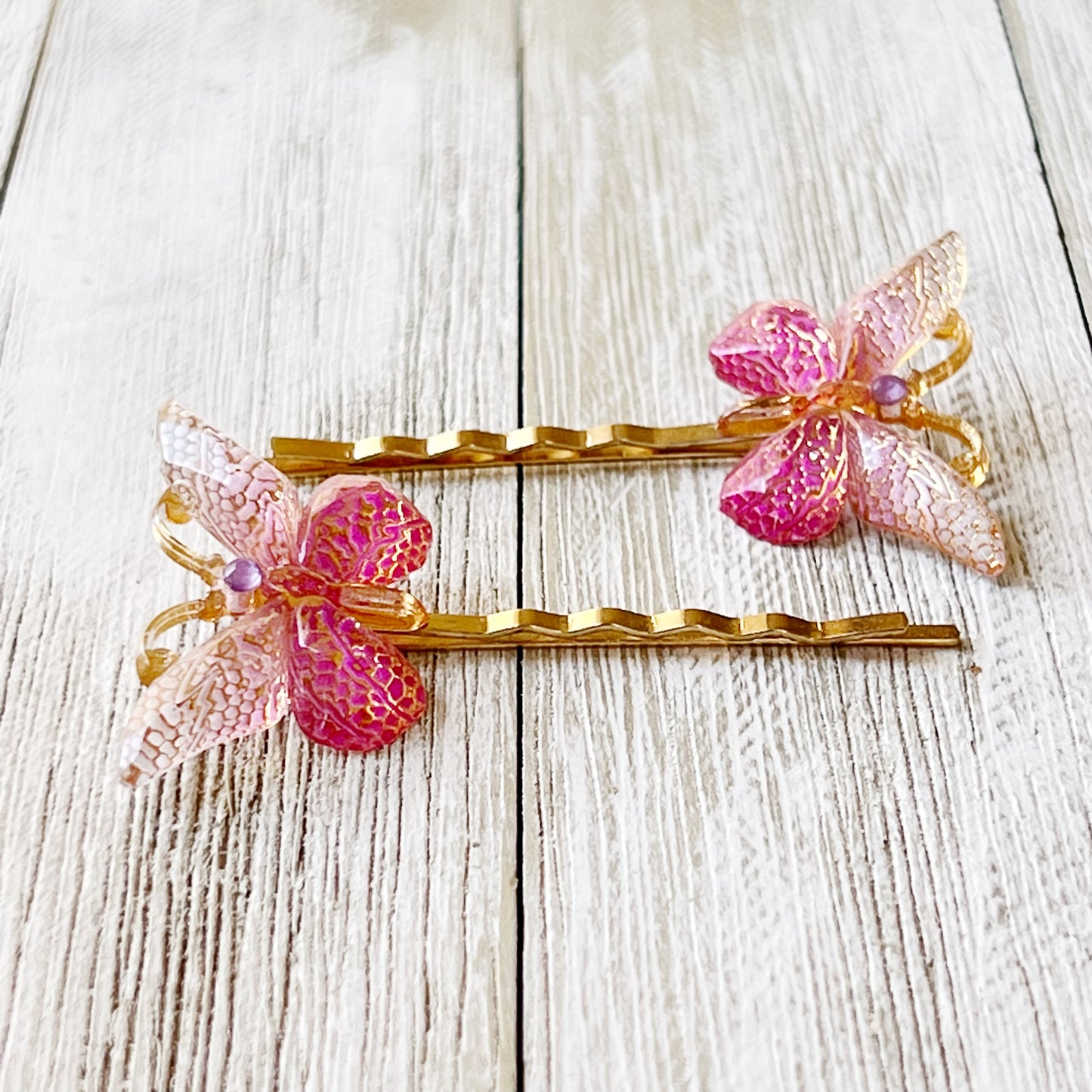 Pink & Gold Butterfly Hair Pins