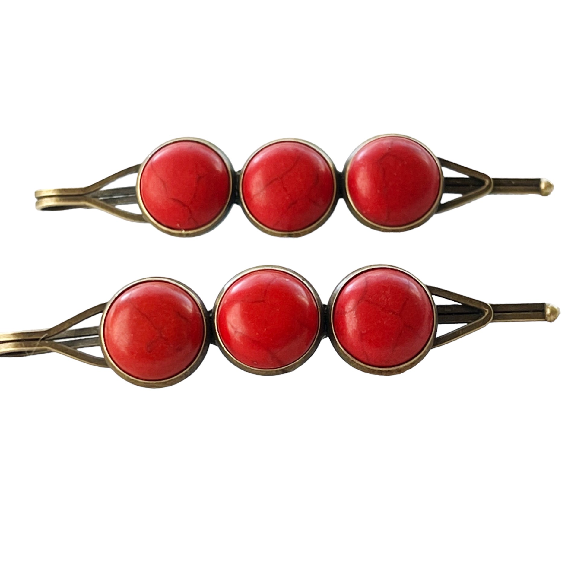 Red Stone Hair Pins