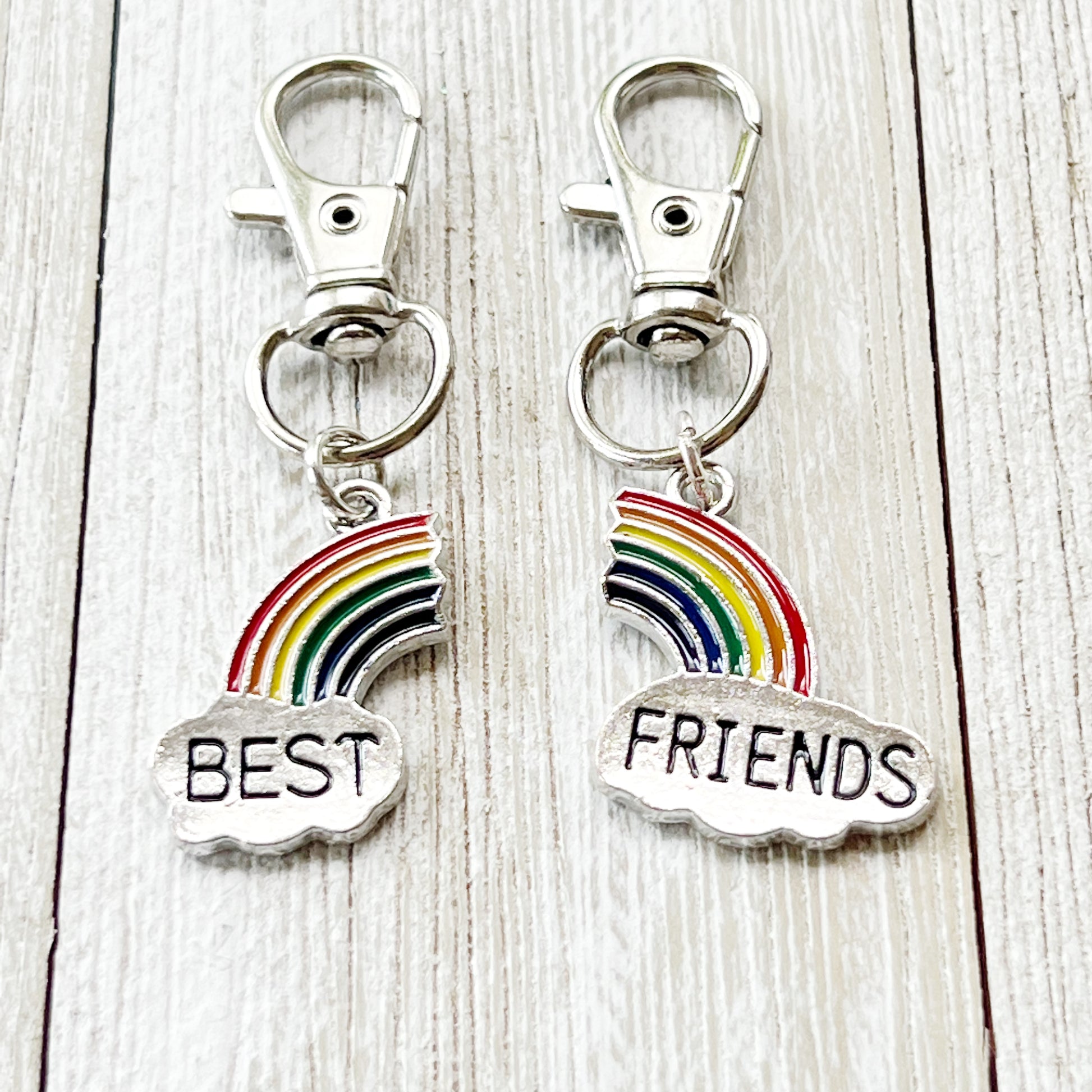 Rainbow Best Friends Zipper Pull Keychain Charm with Rhinestones