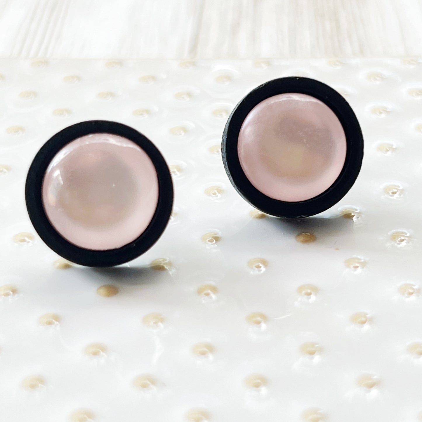 Pink Resin Black Wood Unisex Stud Earrings - Unique & Stylish Accessories