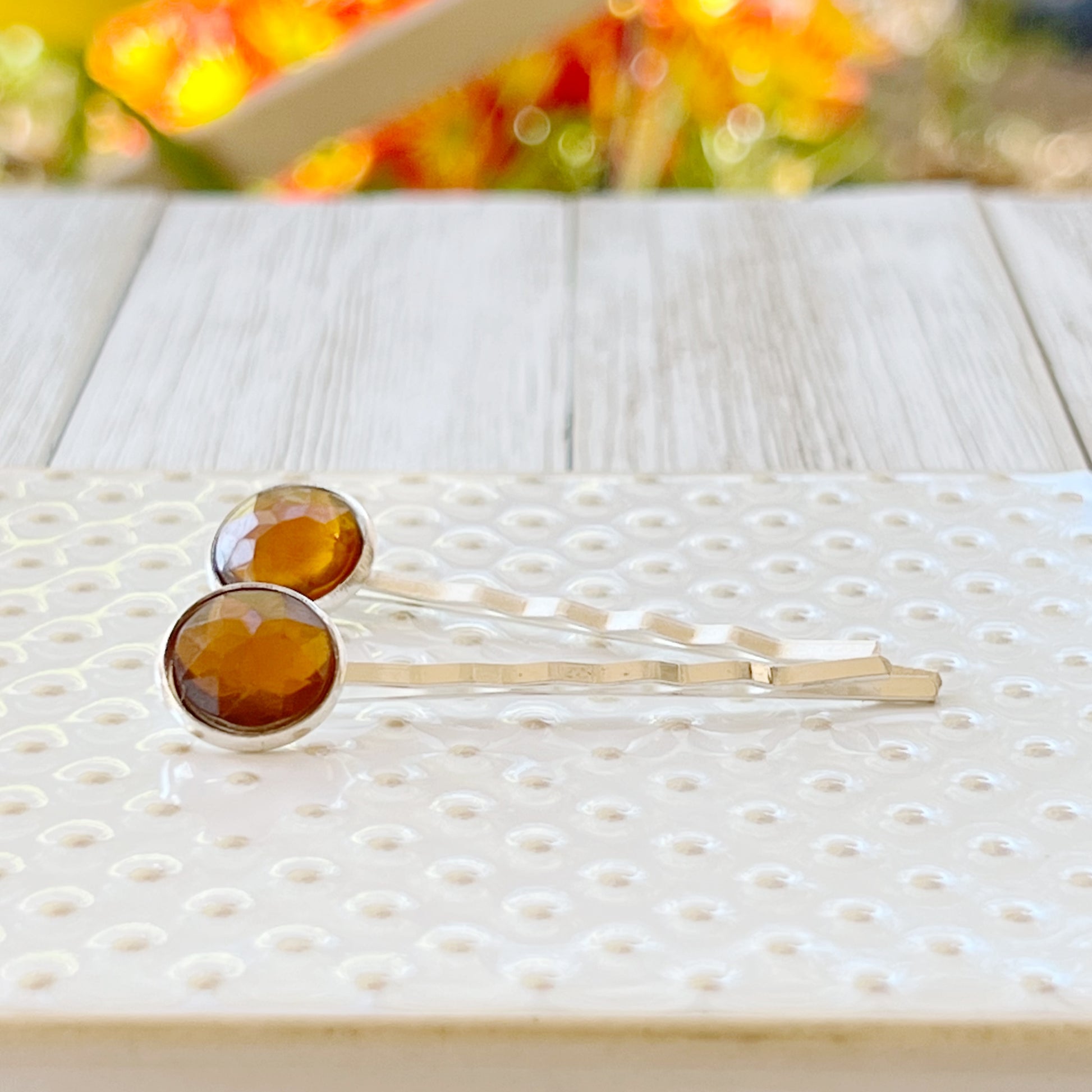 Citrine And Silver Hair Pins