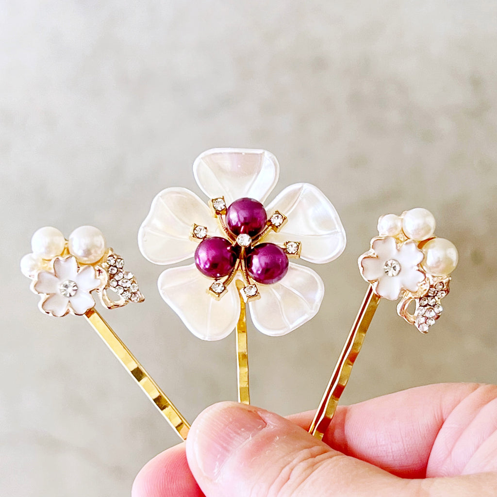 White Flower Hair Pins, Floral Bobby Pins, Womens Hair Clip, Decorativ - Be  Grace Be Love