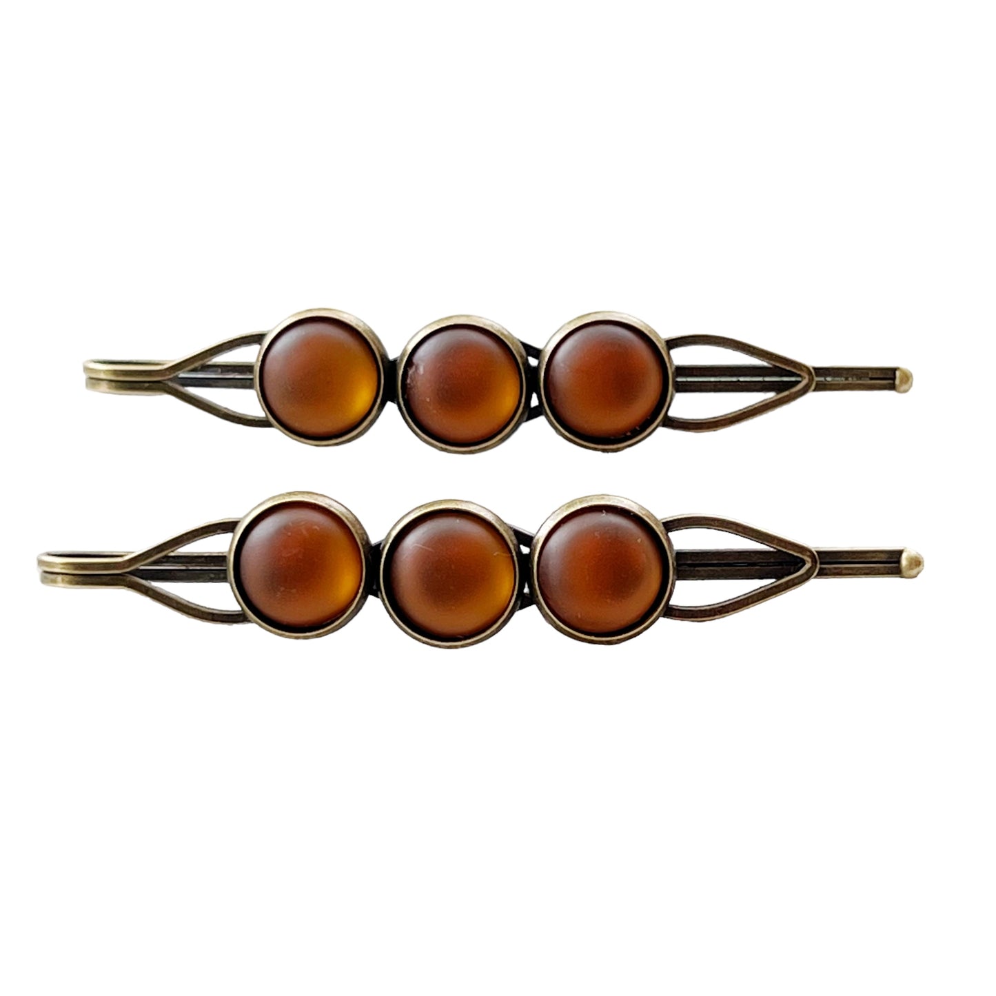 Satin Brown Rhinestone Hair Pins