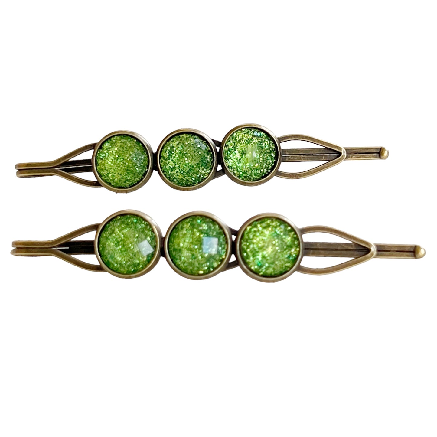 Patterned Green Glitter Acrylic Hair Pins - Sparkling Hair Accessories with Style