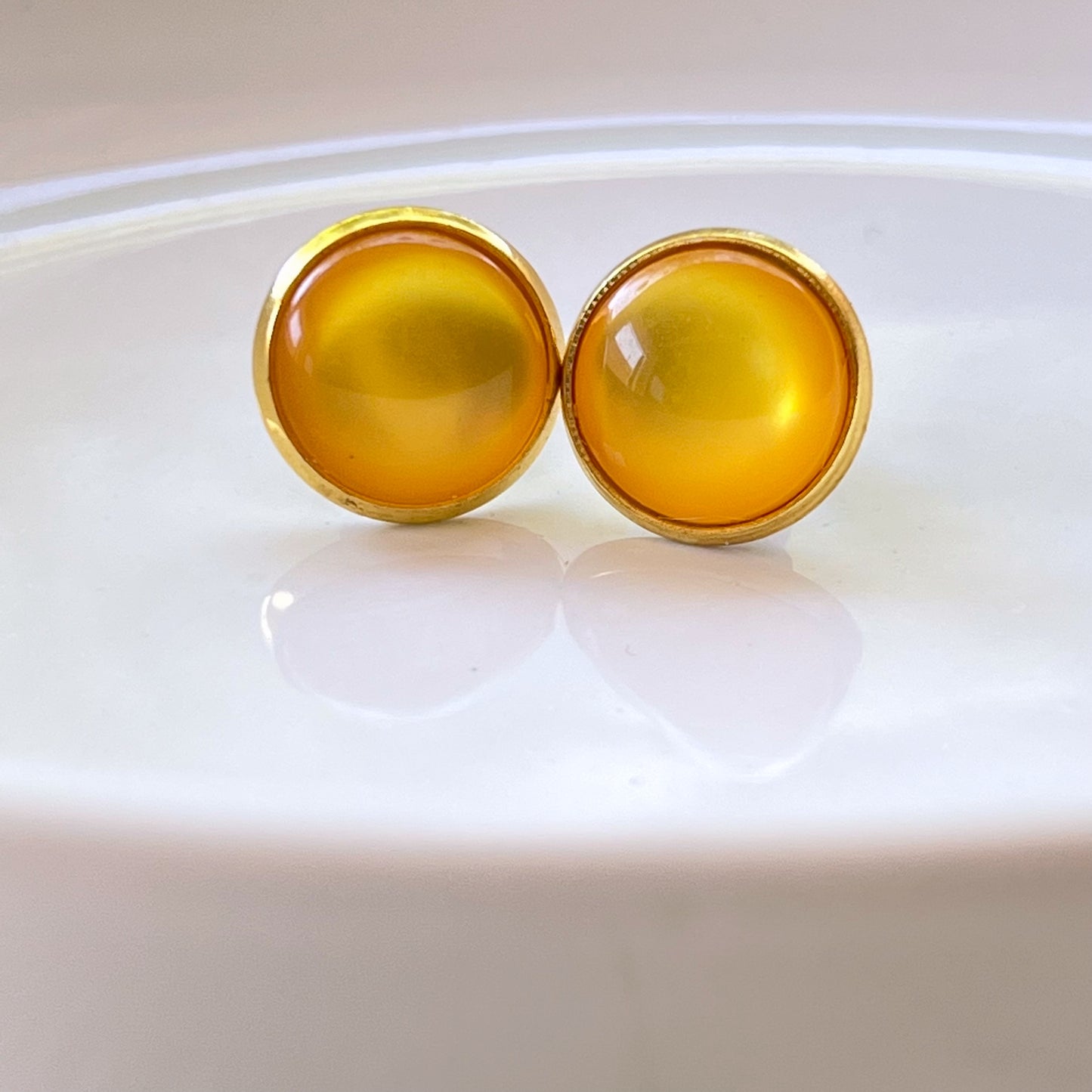Orange Resin Gold Stud Earrings - Stylish & Vibrant Accessories