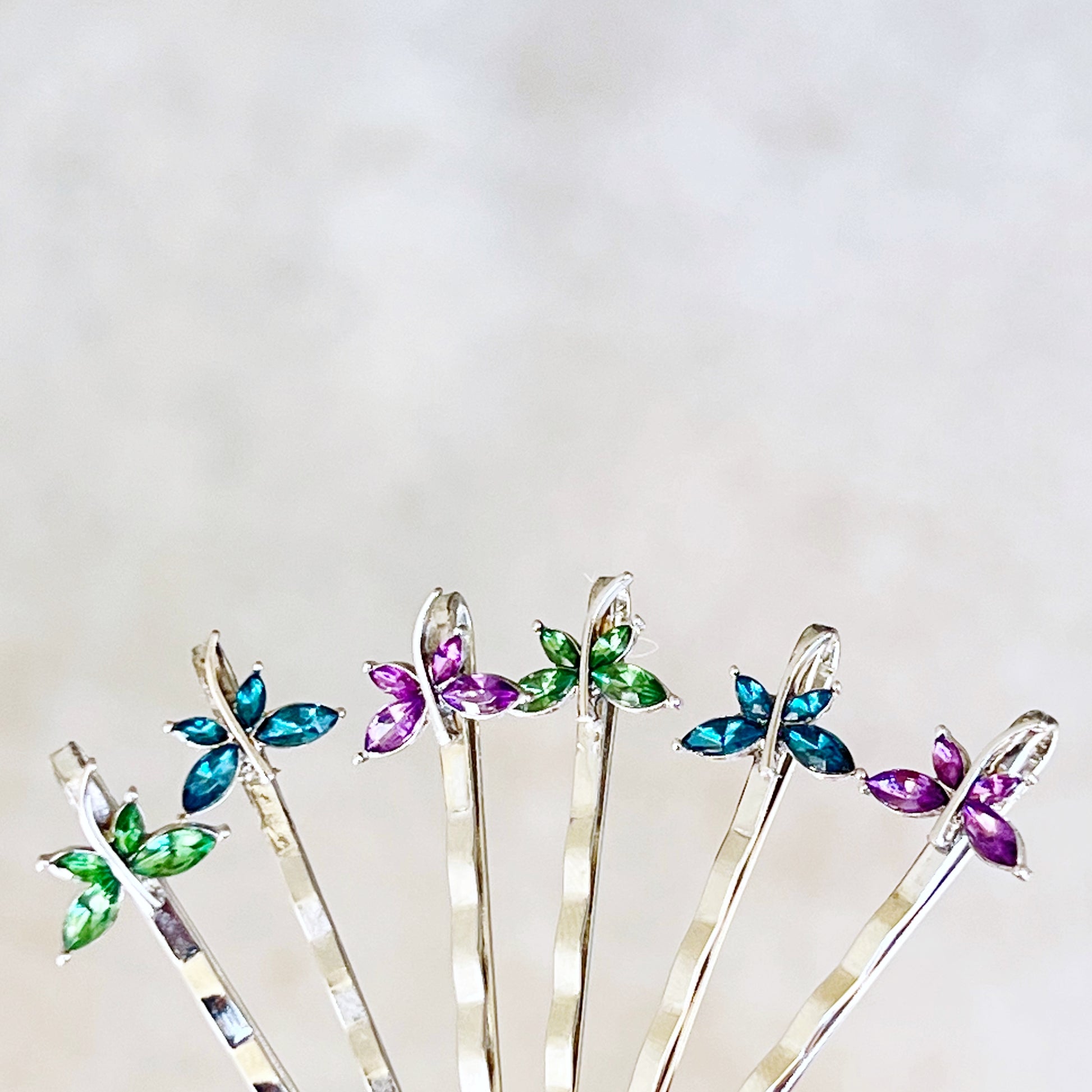 Purple, Green & Blue Dragonfly Hair Pin, Hair Pins For Woman, Womens Hair Clip, Womens Bobby Pins, Rhinestone Hair Pin