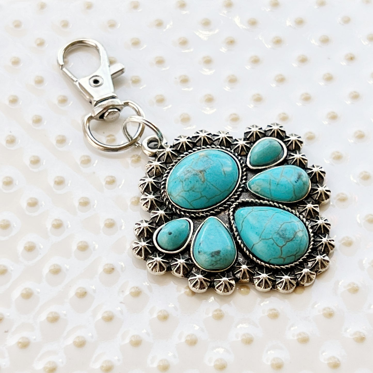 Turquoise Western Zipper Pull Handbag Charm