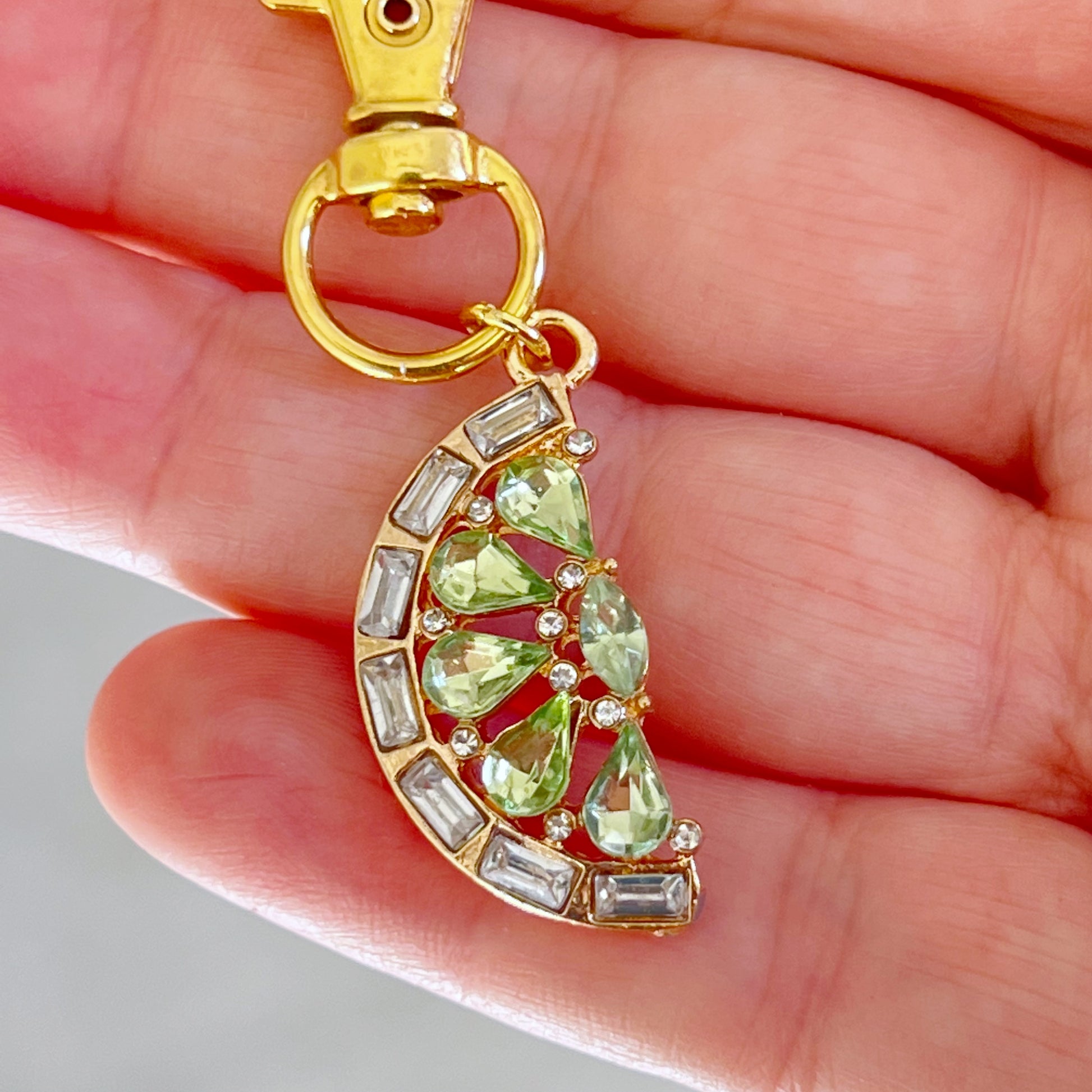 Fruit Zipper Pull Keychain Charm with Rhinestones