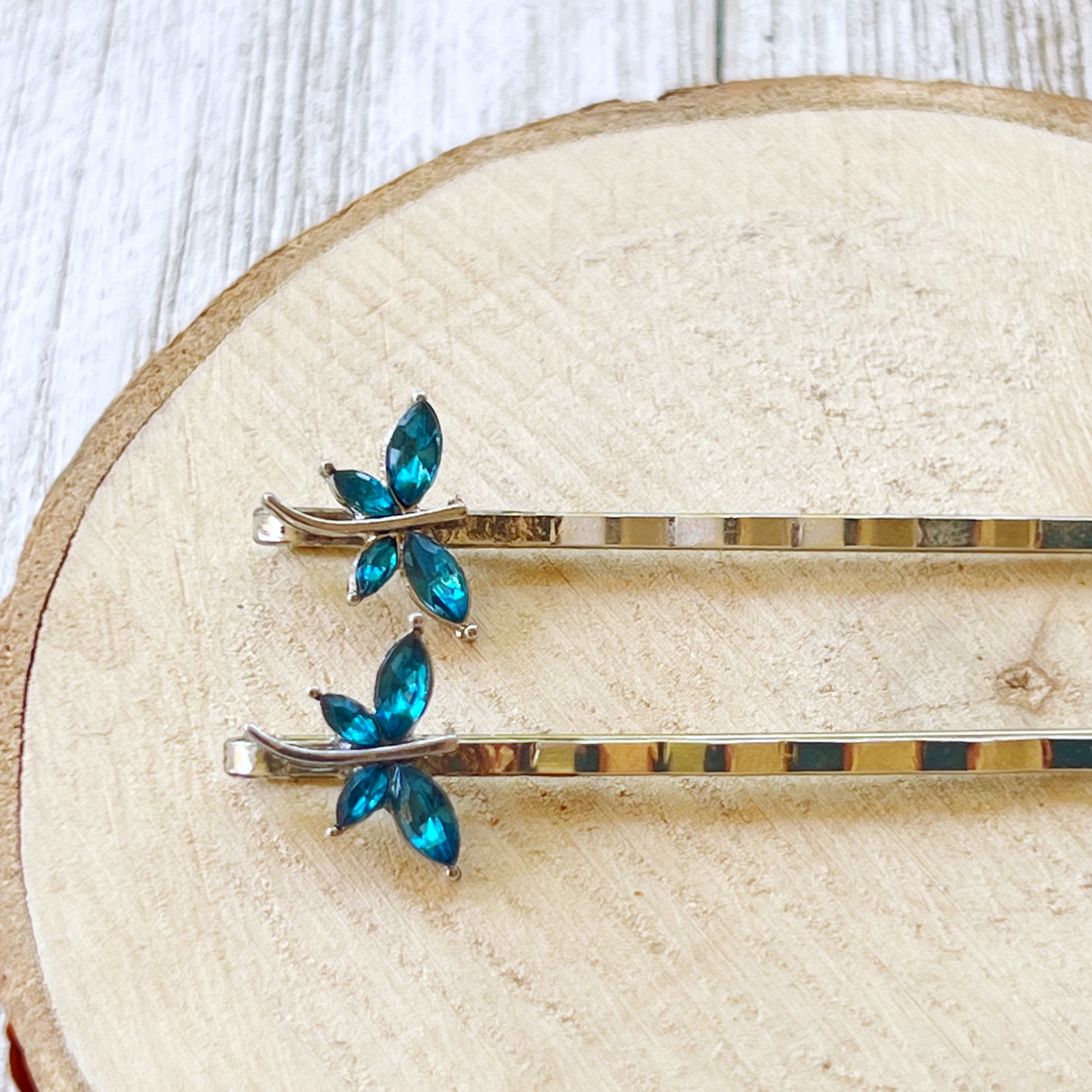 Blue Dragonfly Hair Pin - Stylish Women's Hair Accessories | Silver Bobby Pins with Rhinestones