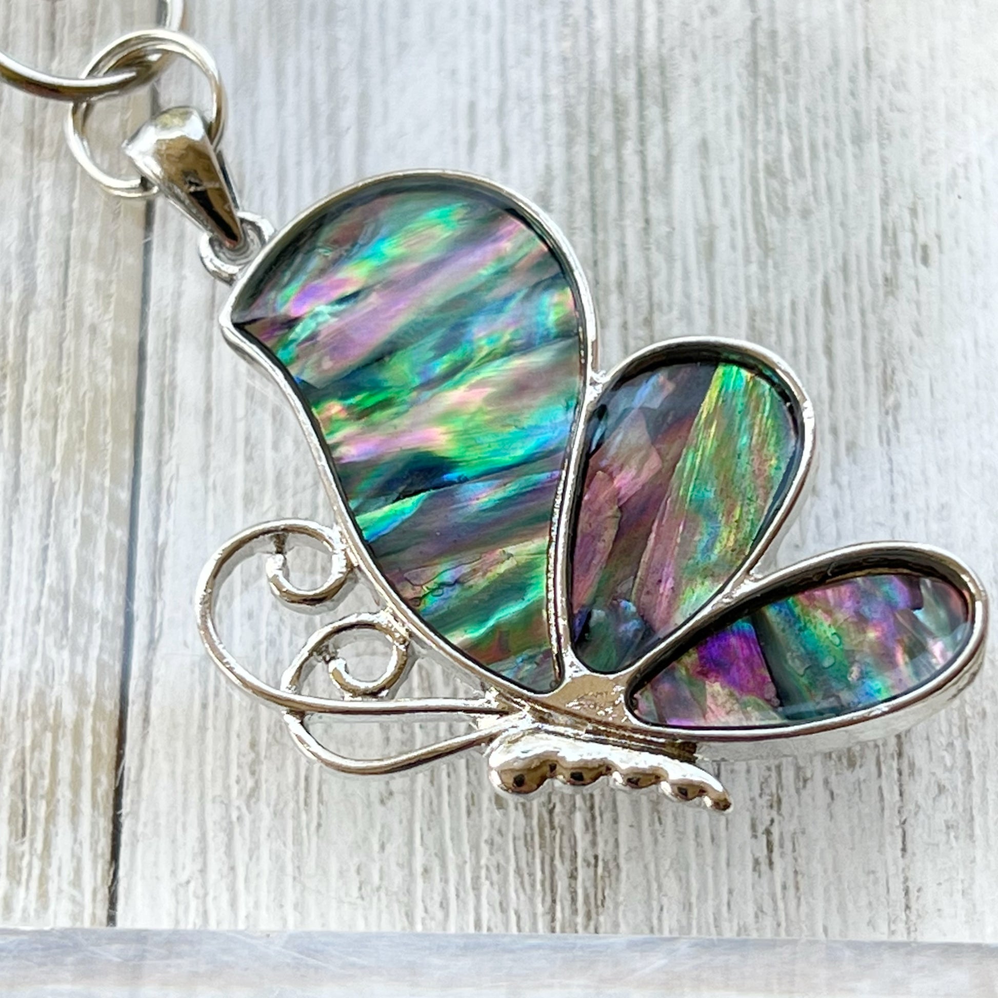 Silver Butterfly Zipper Pull Charm with Natural Abalone