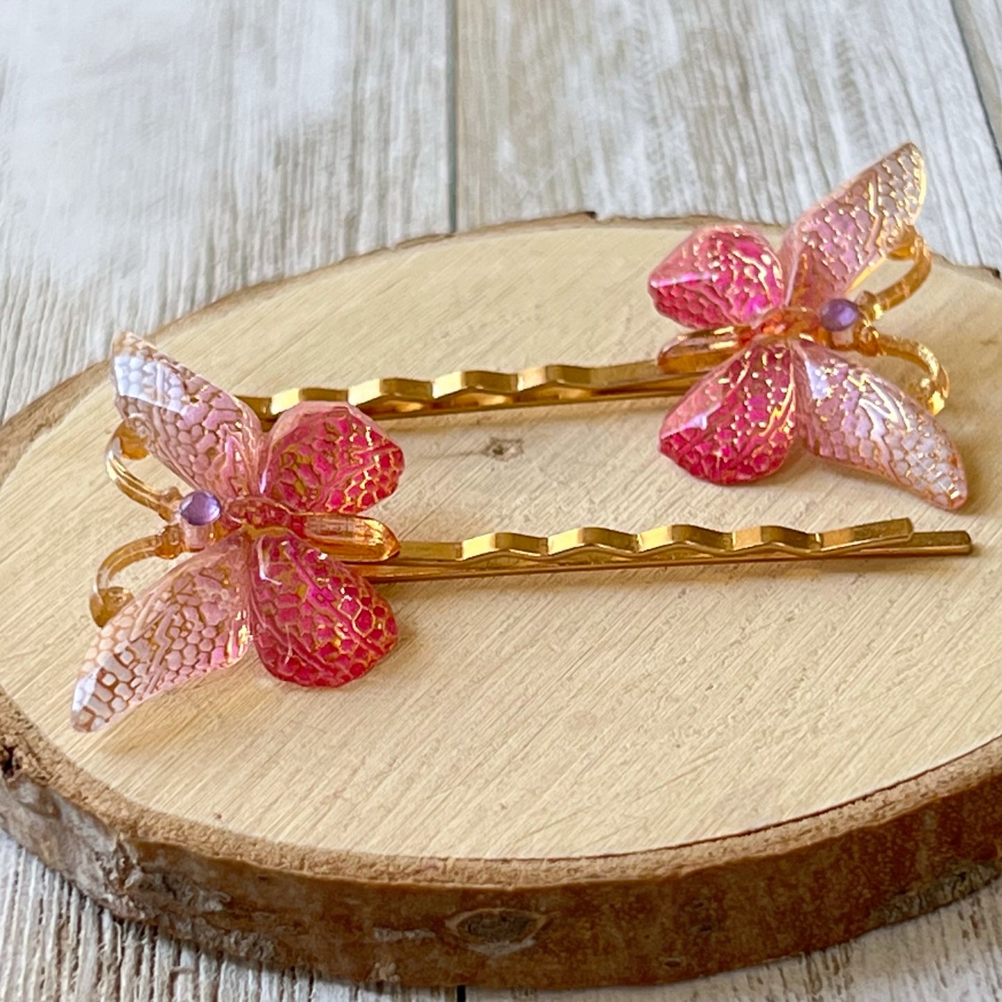 Pink & Gold Butterfly Hair Pins