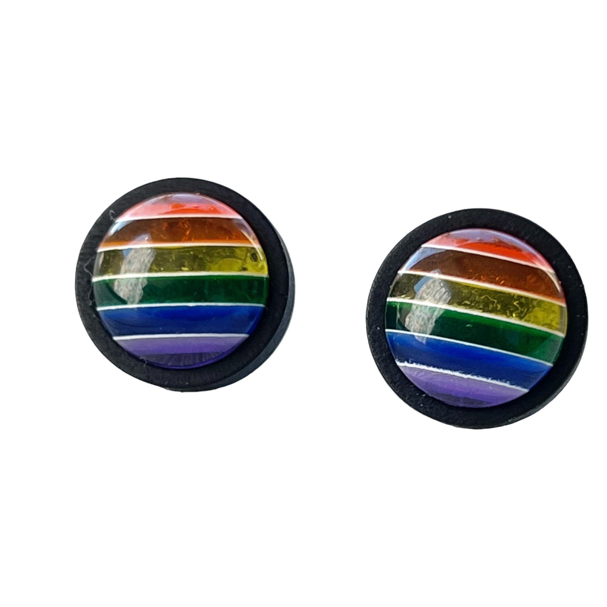 Rainbow Striped Black Wood Stud Earrings - Colorful and Unique Accessories