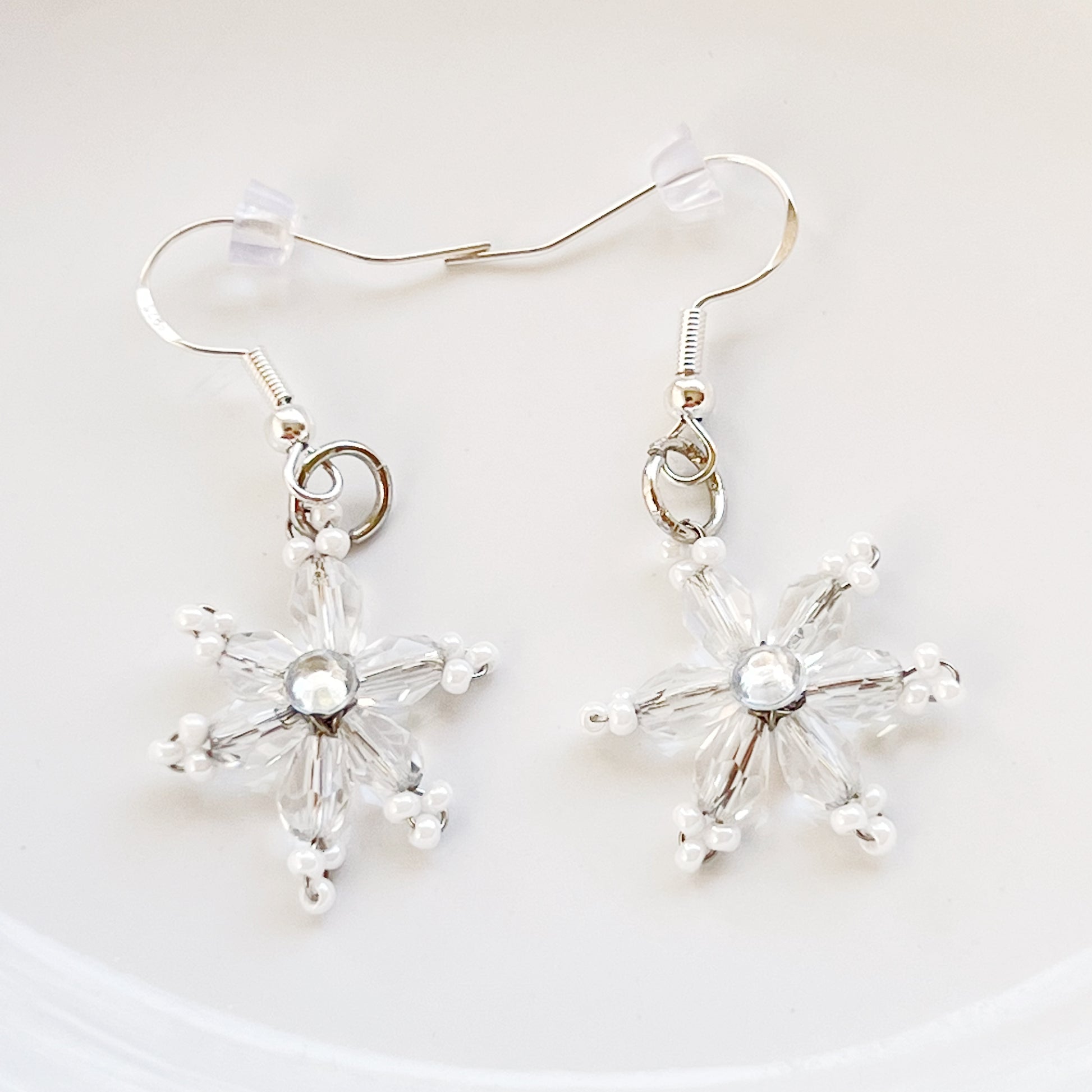 Snowflake Christmas Beaded Stainless Steel Drop Earrings