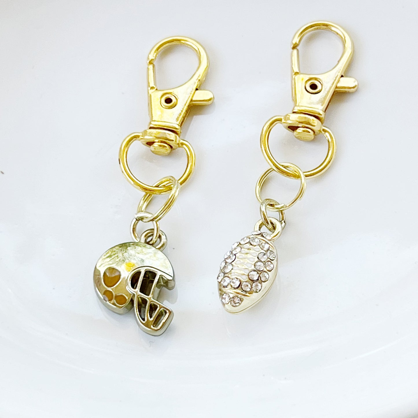 Football Zipper Pull Keychain Charm with Rhinestones