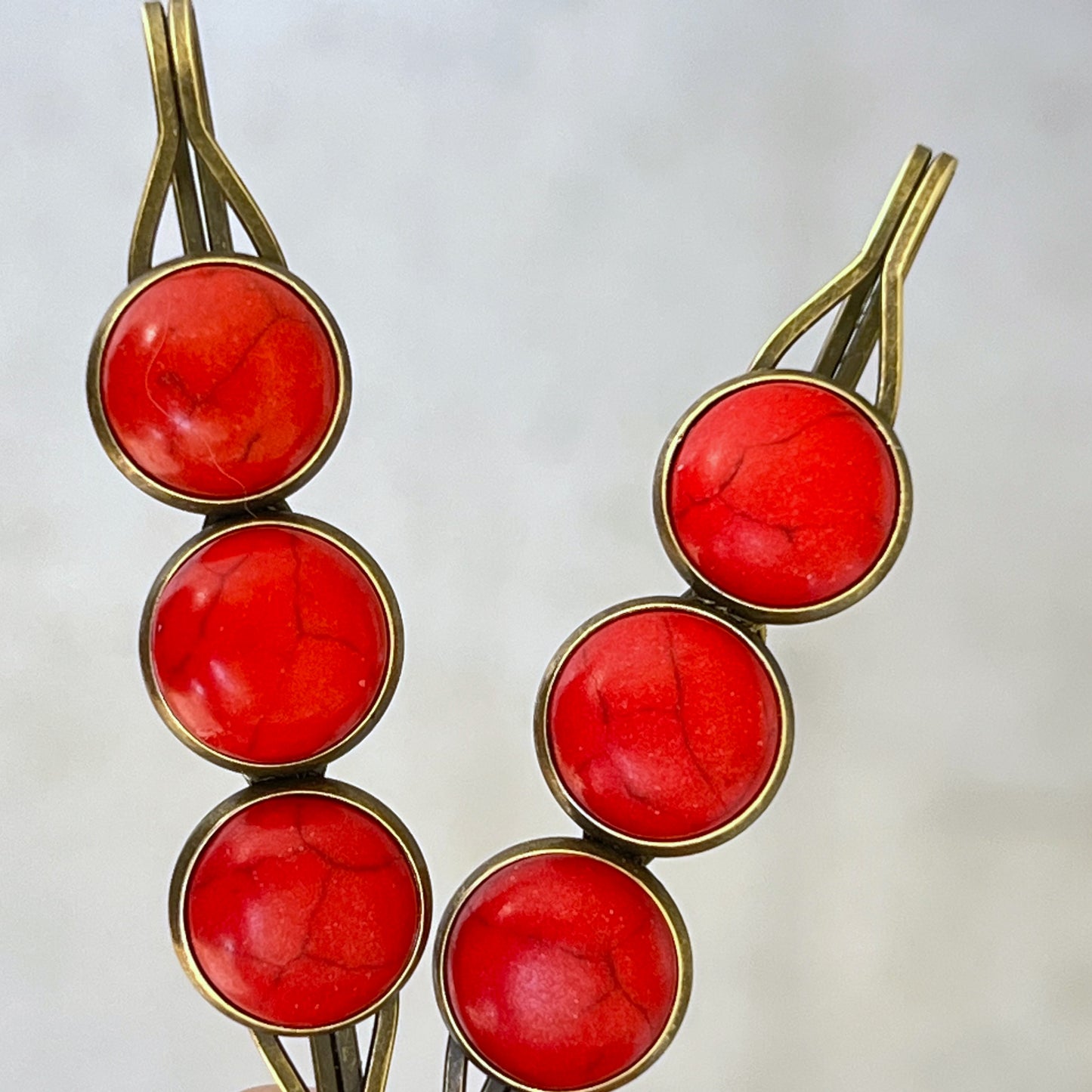 Red Stone Hair Pins