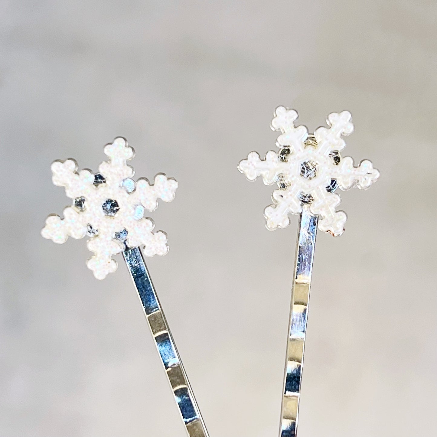 White Glitter Silver Snowflake Hair Pin