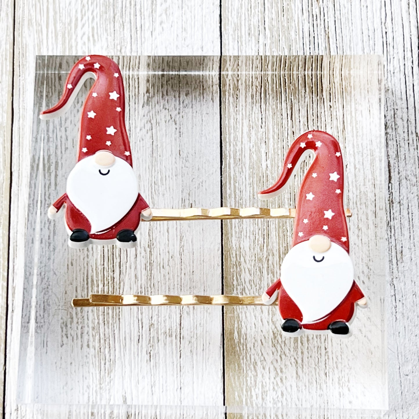 Dark Red Gnome Christmas Hair Pins