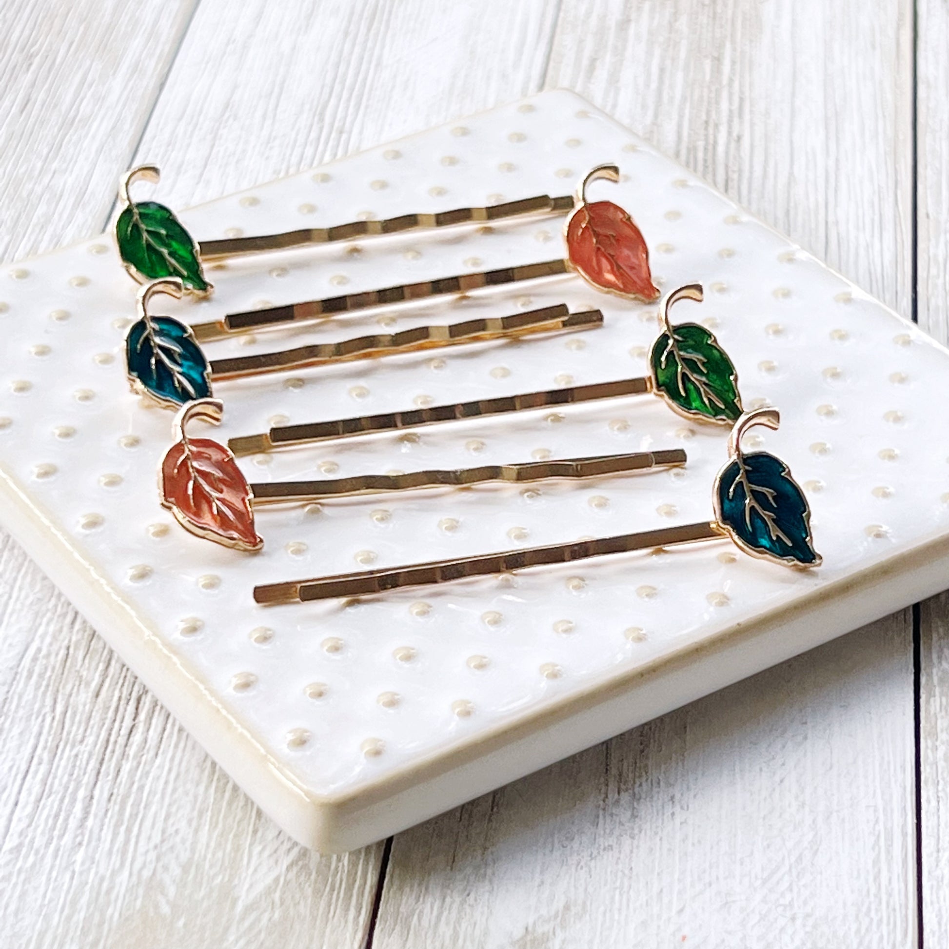 Enamel Leaf Hair Pins - Pink, Green & Blue - Colorful & Stylish Accessories