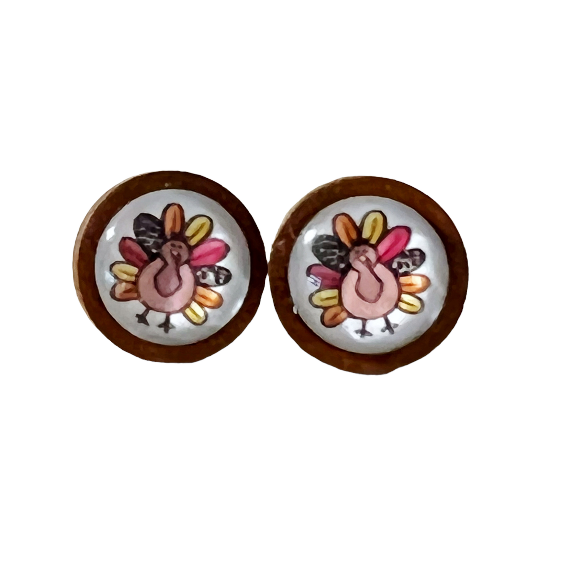 Thanksgiving Turkey Wood Stainless Steel Stud Earring