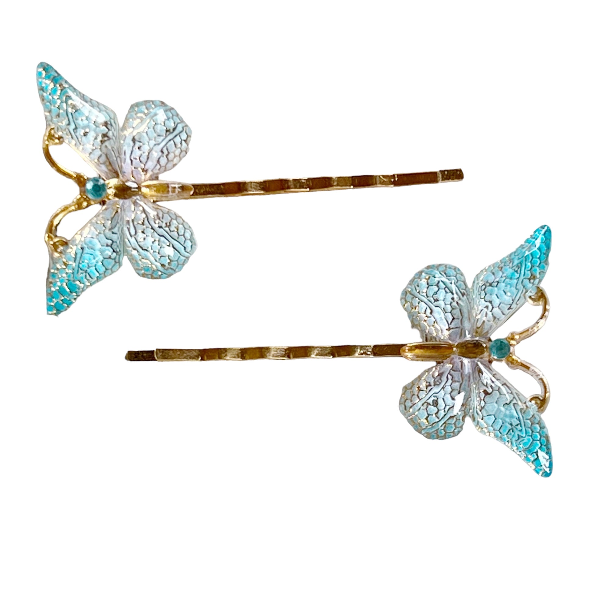 Blue & Gold Butterfly Hair Pins - Elegant and Whimsical Hair Accessories